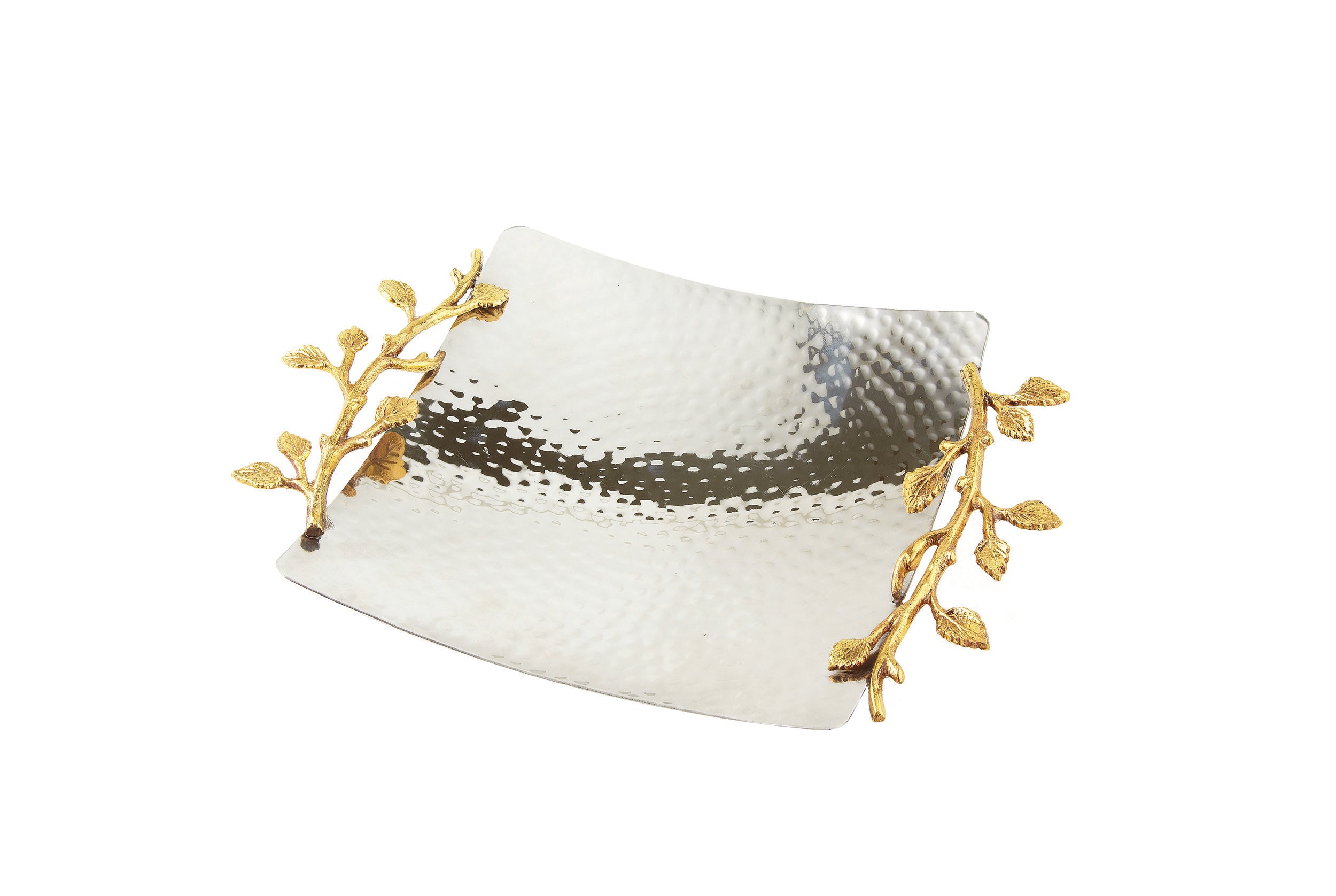 Leeber Serveware Golden Vine Hammered Square Tray, 8"W (11.5"widest)