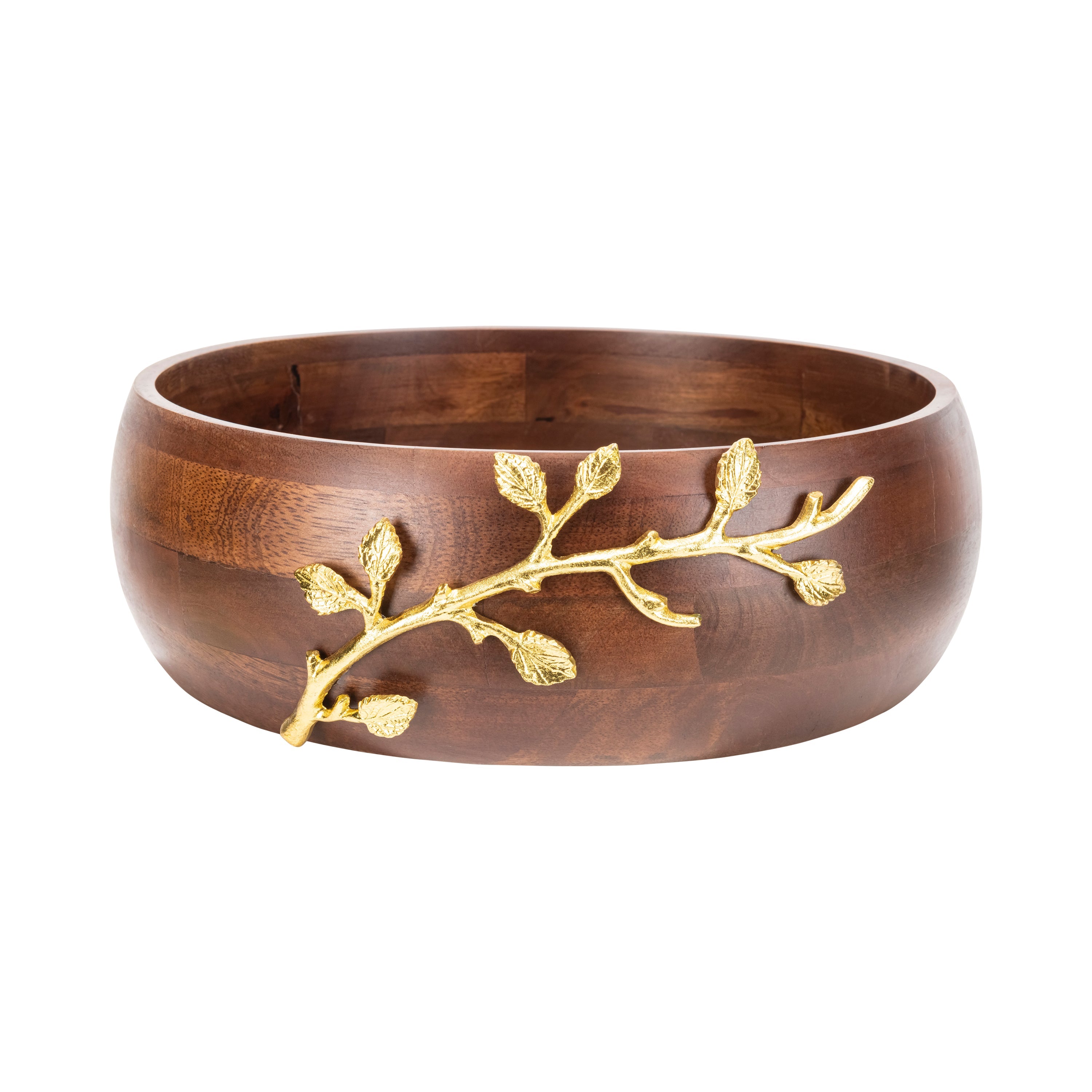 Leeber Serveware Golden Vine Large Wood Bowl, 11" Dia.
