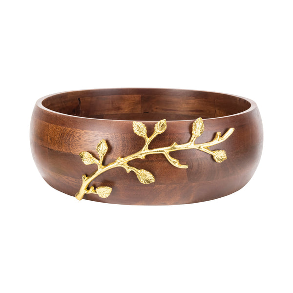 Leeber Serveware Golden Vine Large Wood Bowl, 11" Dia.