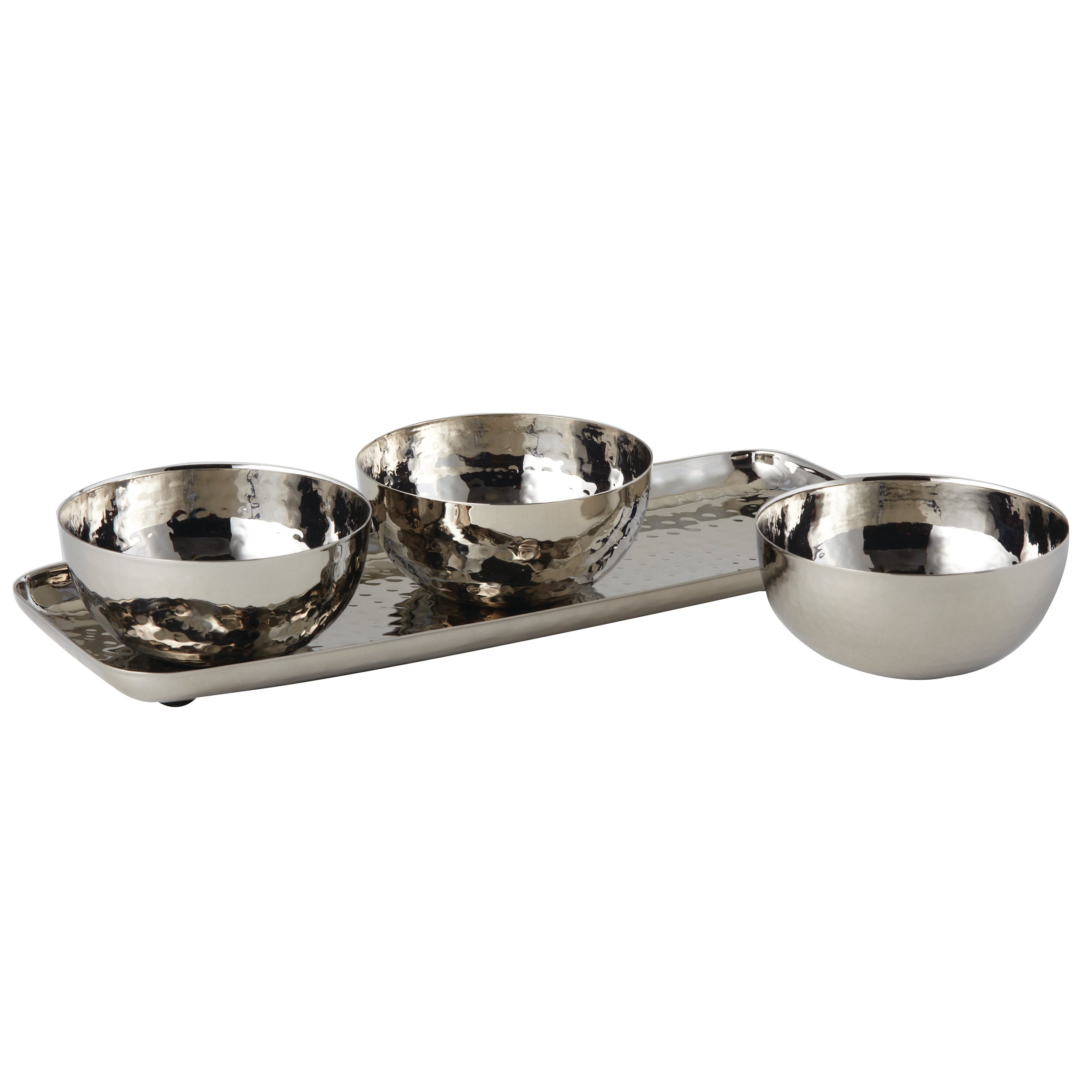 Leeber Serveware Hammered 3 Bowl Set w/10.5" Tray, 3.5" Dia Bowls x 4"H