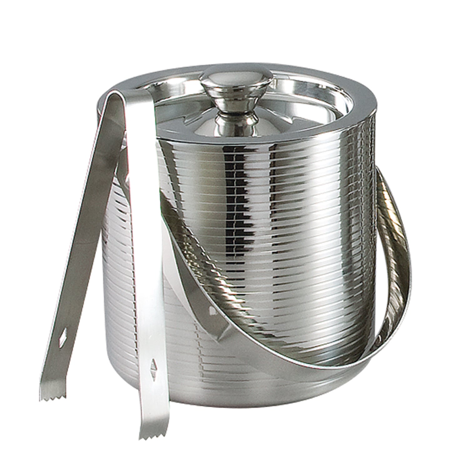 Leeber Serveware Lines Ice Bucket w/Tongs, Doublewall, 6" H