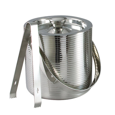 Leeber Serveware Lines Ice Bucket w/Tongs, Doublewall, 6" H