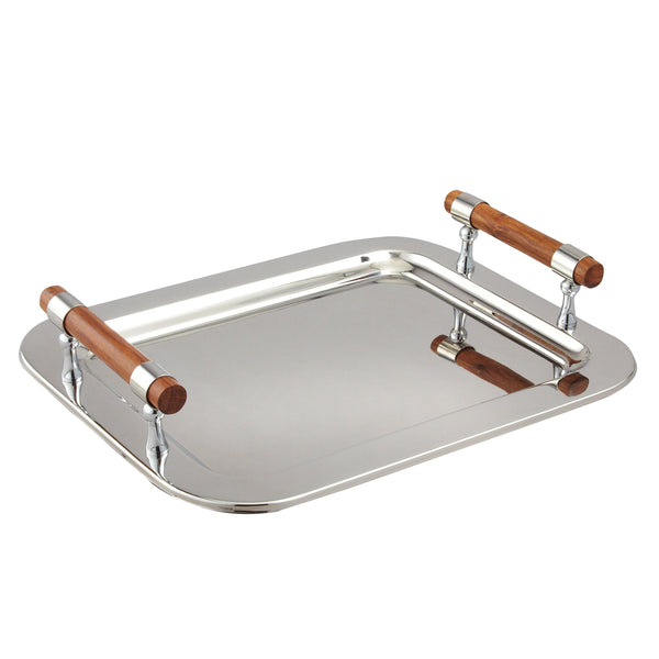 Leeber Serveware Med Rect Tray w/Wood Handle, 16.5" x 13"