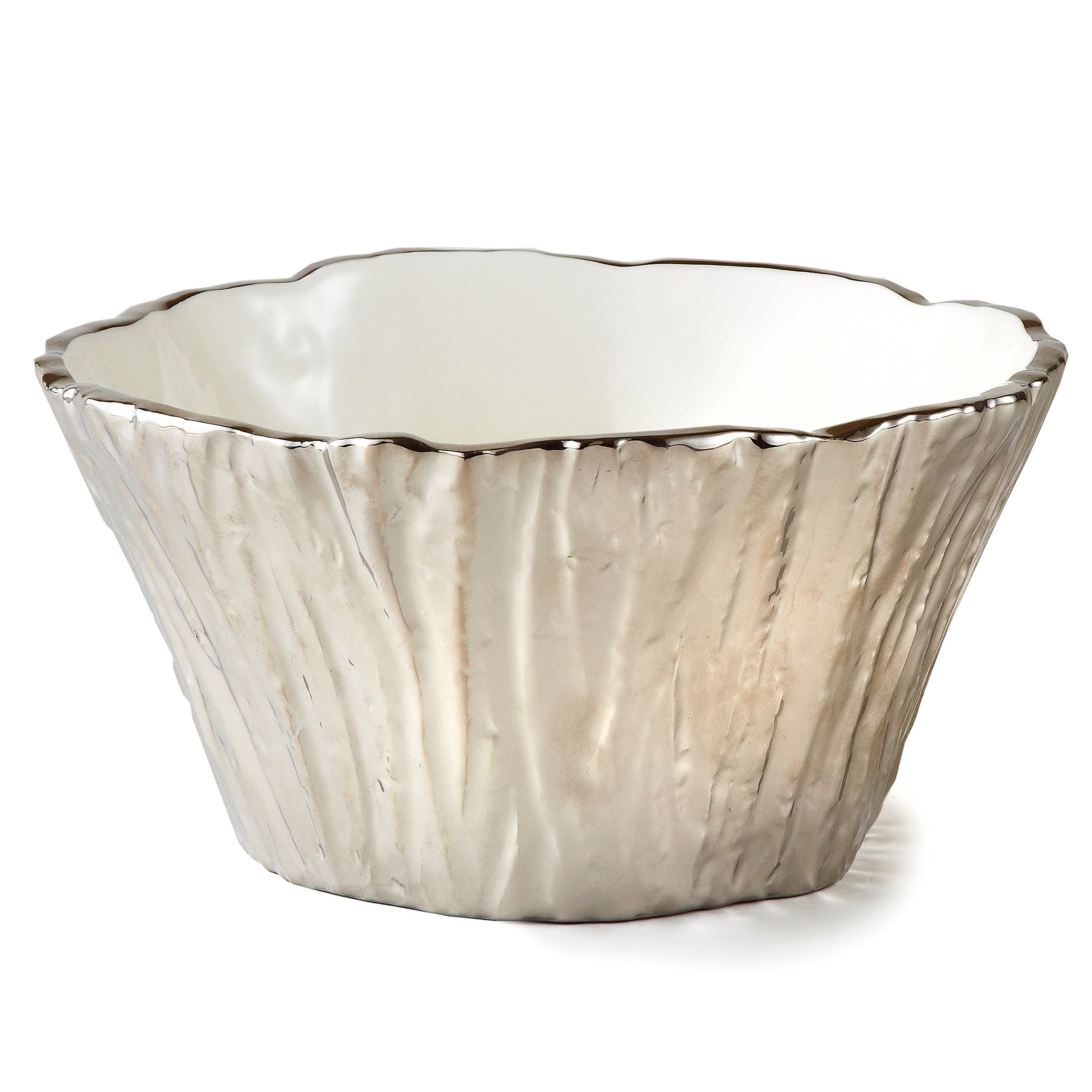 Leeber Serveware Silver Tree Bark Bowl, 8" Dia x 4" H, 48 oz