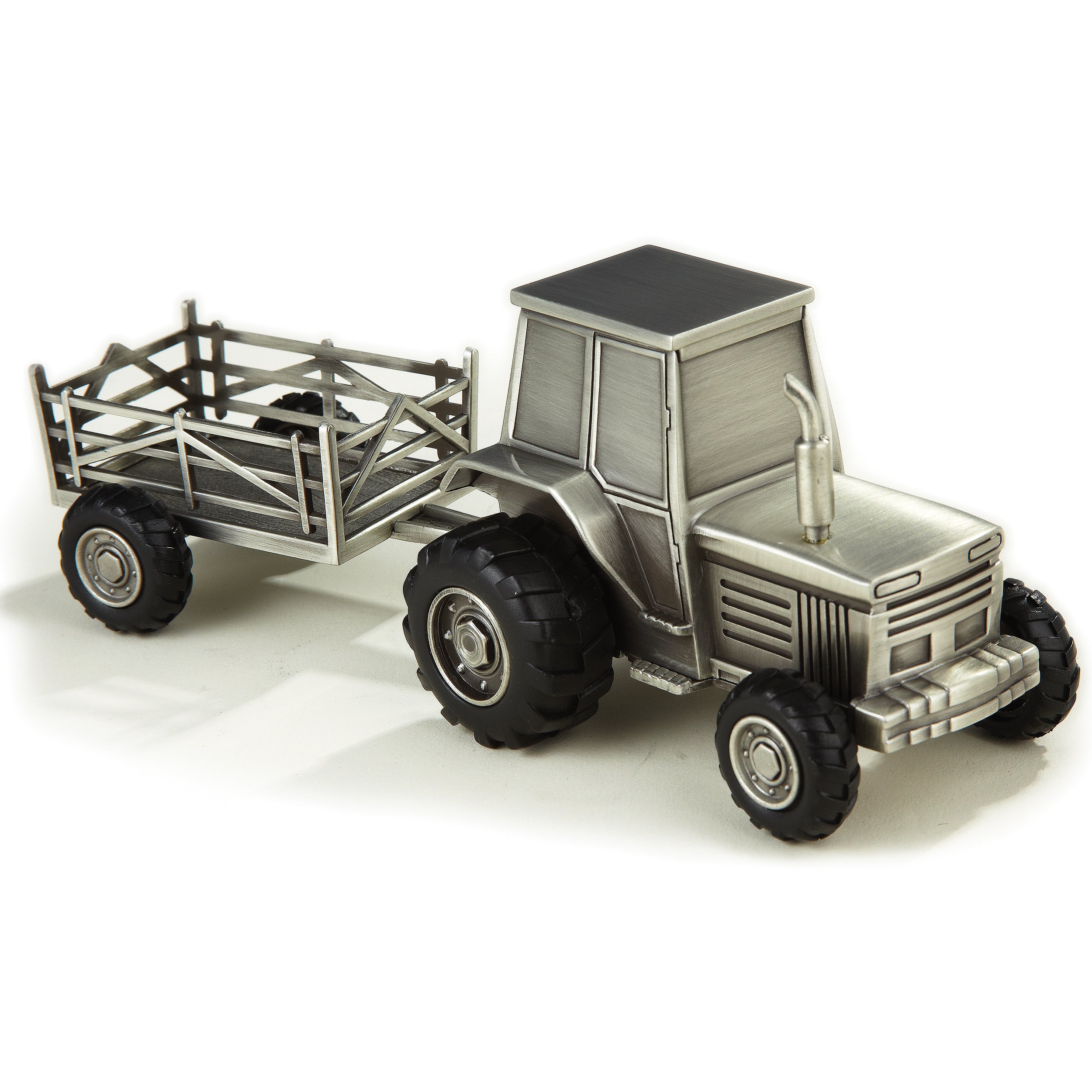 Leeber Giftware Tractor Bank w/Trailer, Pewter Finish, 4" x 4"