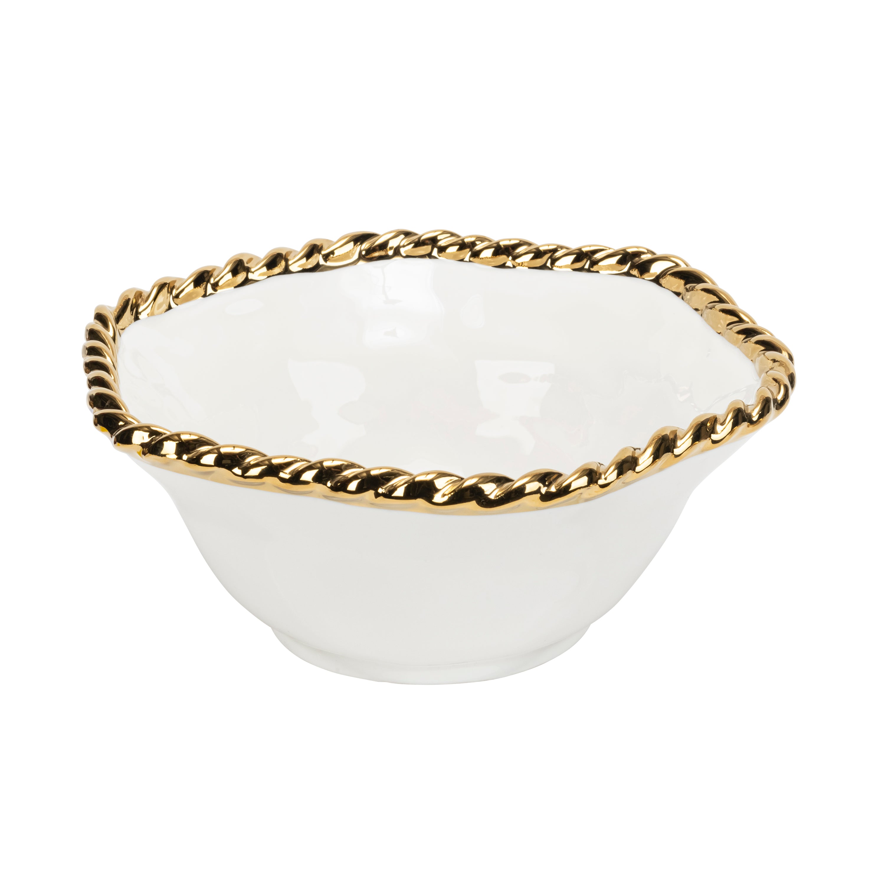 Leeber Serveware White/Gold Round Rope Bowl, 6.75"