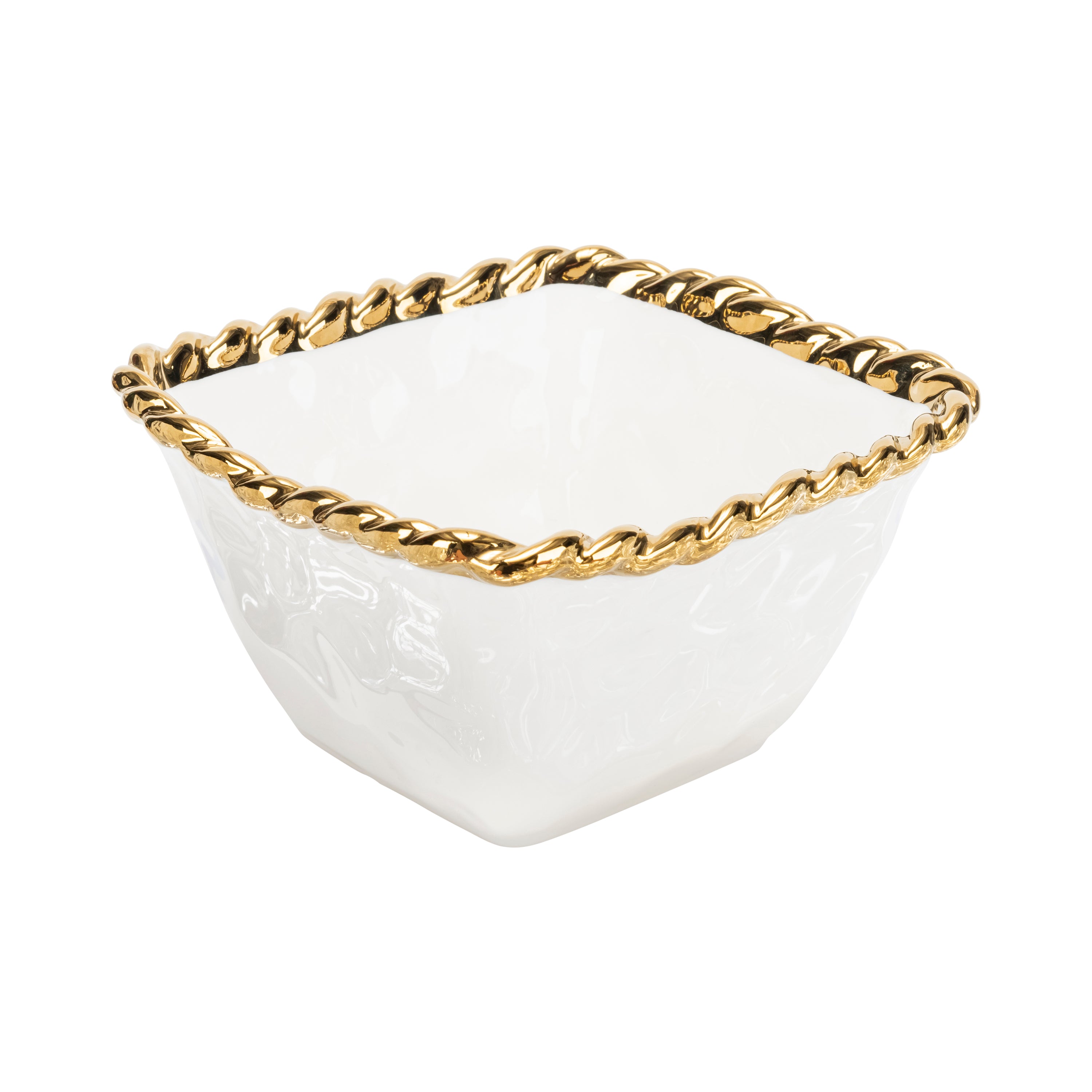 Leeber Serveware White/Gold Small Square Rope Bowl, 4.75"