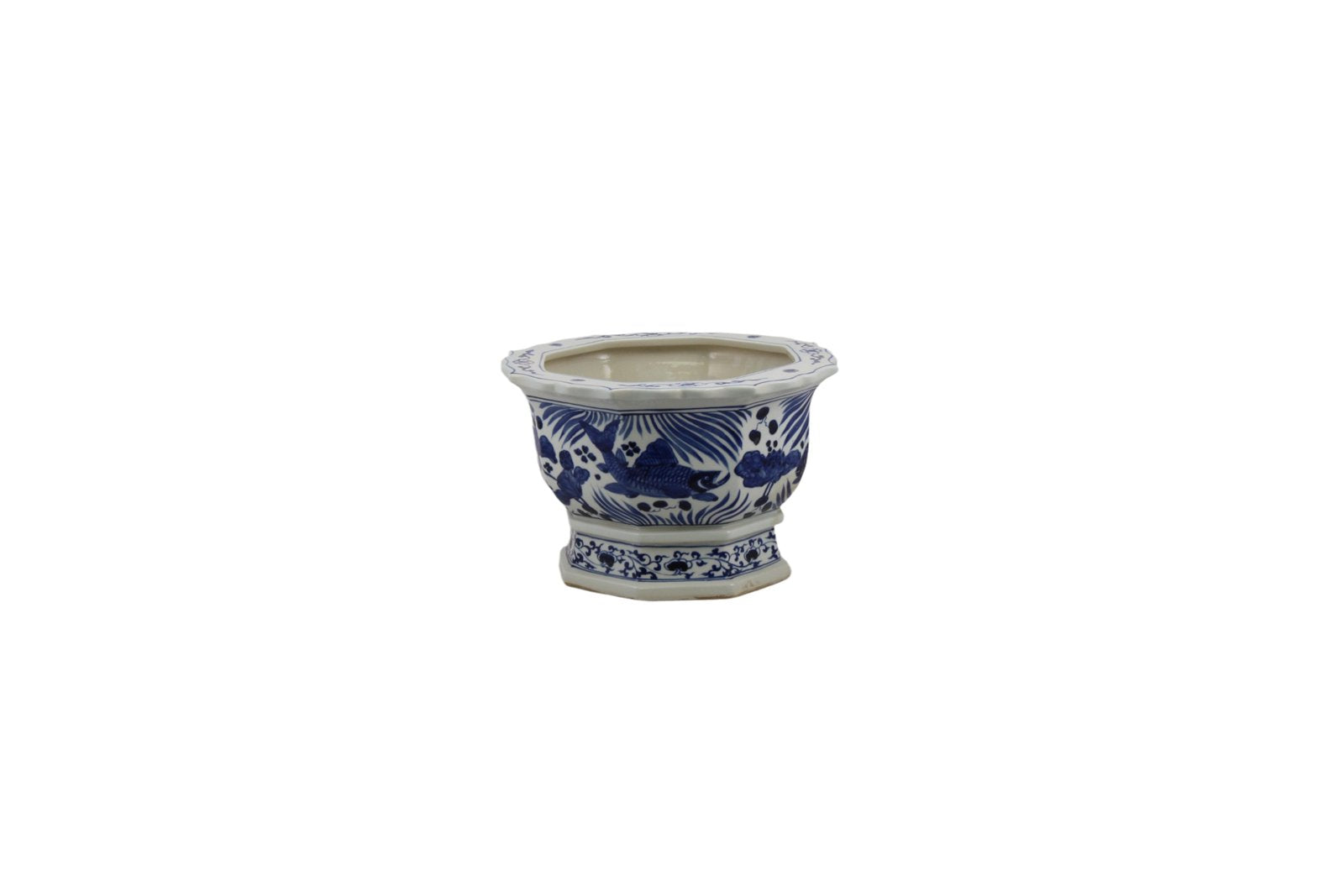 Legend of Asia Home Decor Barclay Butera Couture Blue and White Porcelain Hexagonal Foot Bath Koi Motif