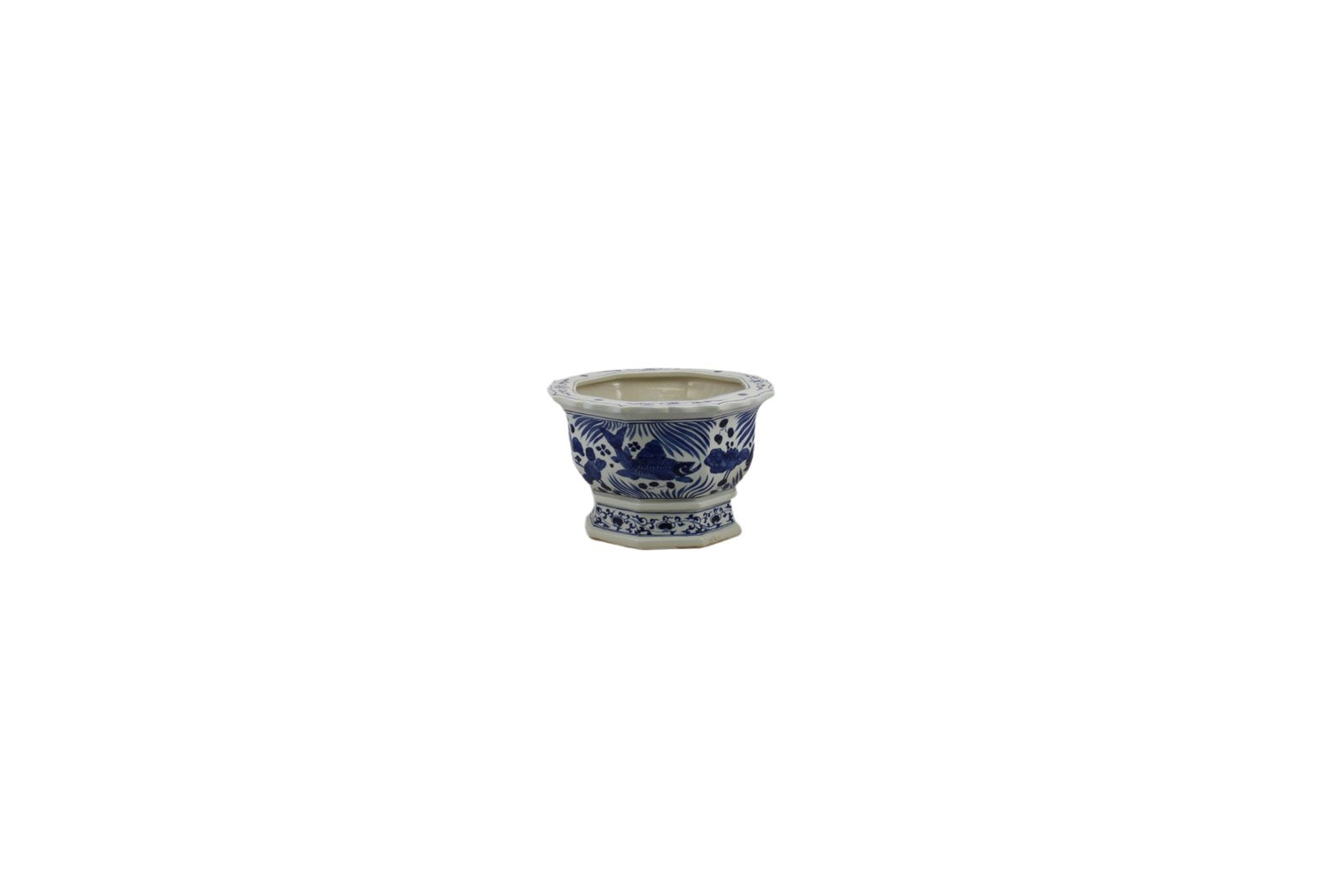 Legend of Asia Home Decor Barclay Butera Couture Blue and White Porcelain Hexagonal Foot Bath Koi Motif