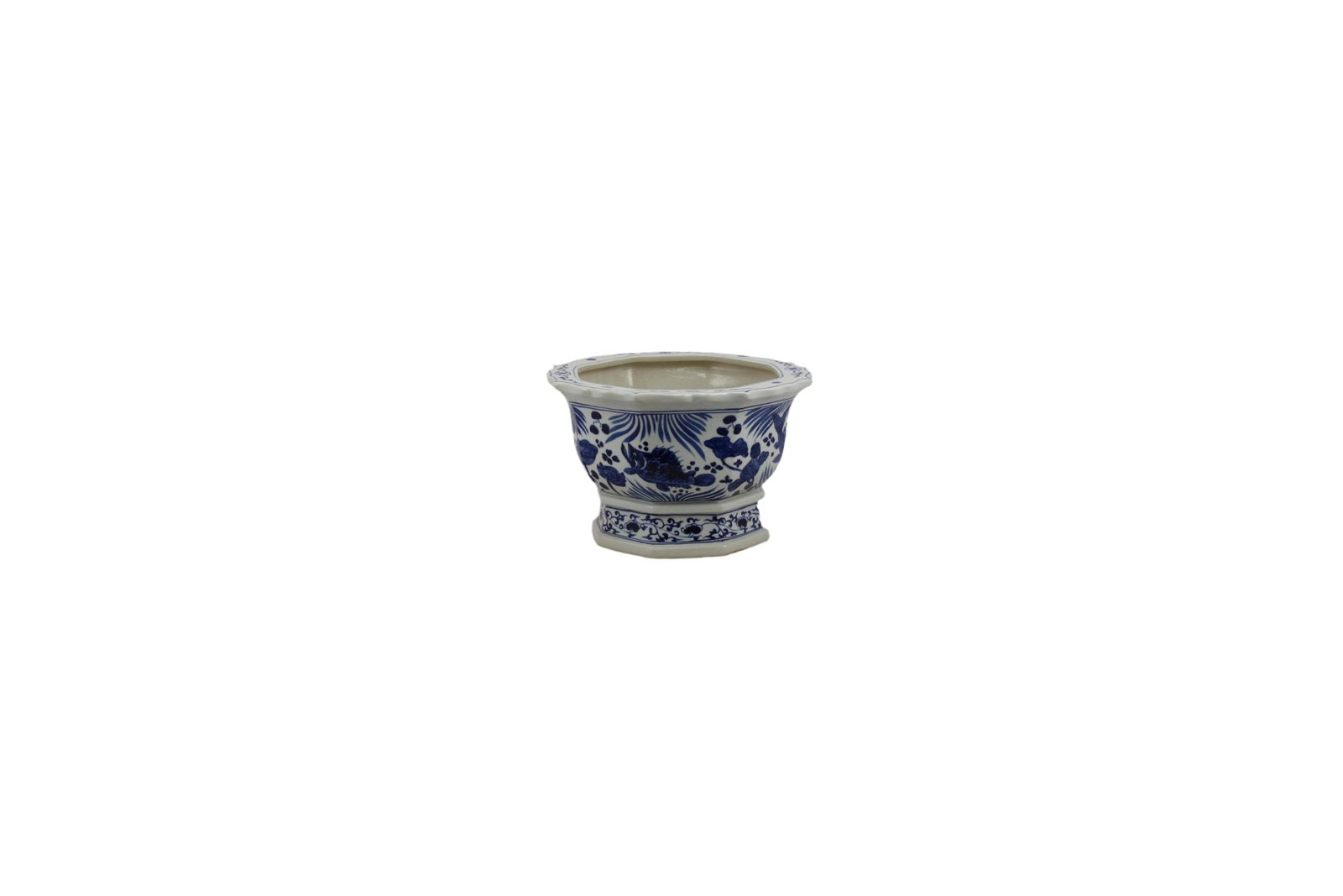 Legend of Asia Home Decor Barclay Butera Couture Blue and White Porcelain Hexagonal Foot Bath Koi Motif