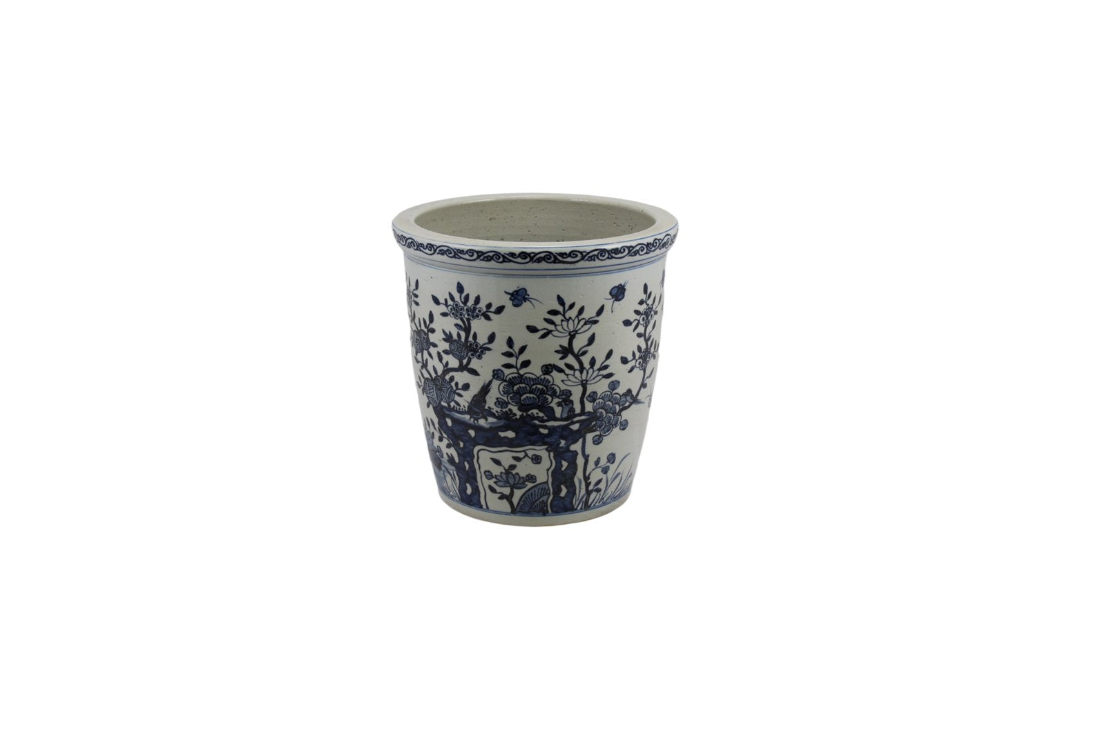 Legend of Asia Home Decor Barclay Butera Couture Blue And White Porcelain Planter Peony Bird Motif