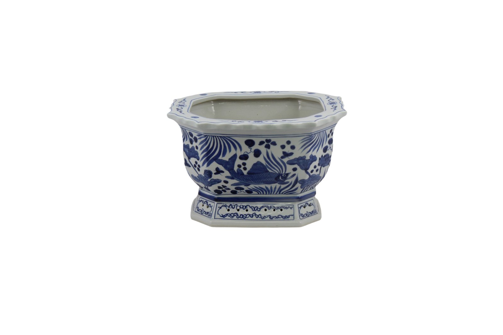 Legend of Asia Home Decor Barclay Butera Couture Blue and White Porcelain Rectangular Foot Bath Koi Motif