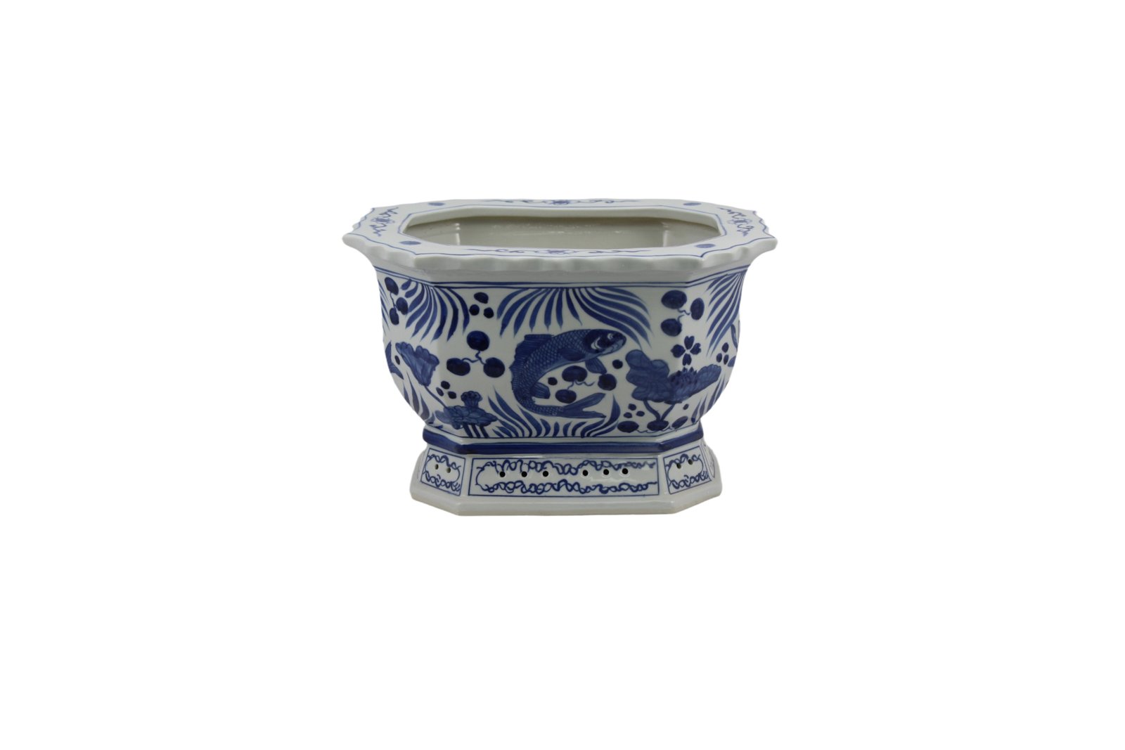 Legend of Asia Home Decor Barclay Butera Couture Blue and White Porcelain Rectangular Foot Bath Koi Motif