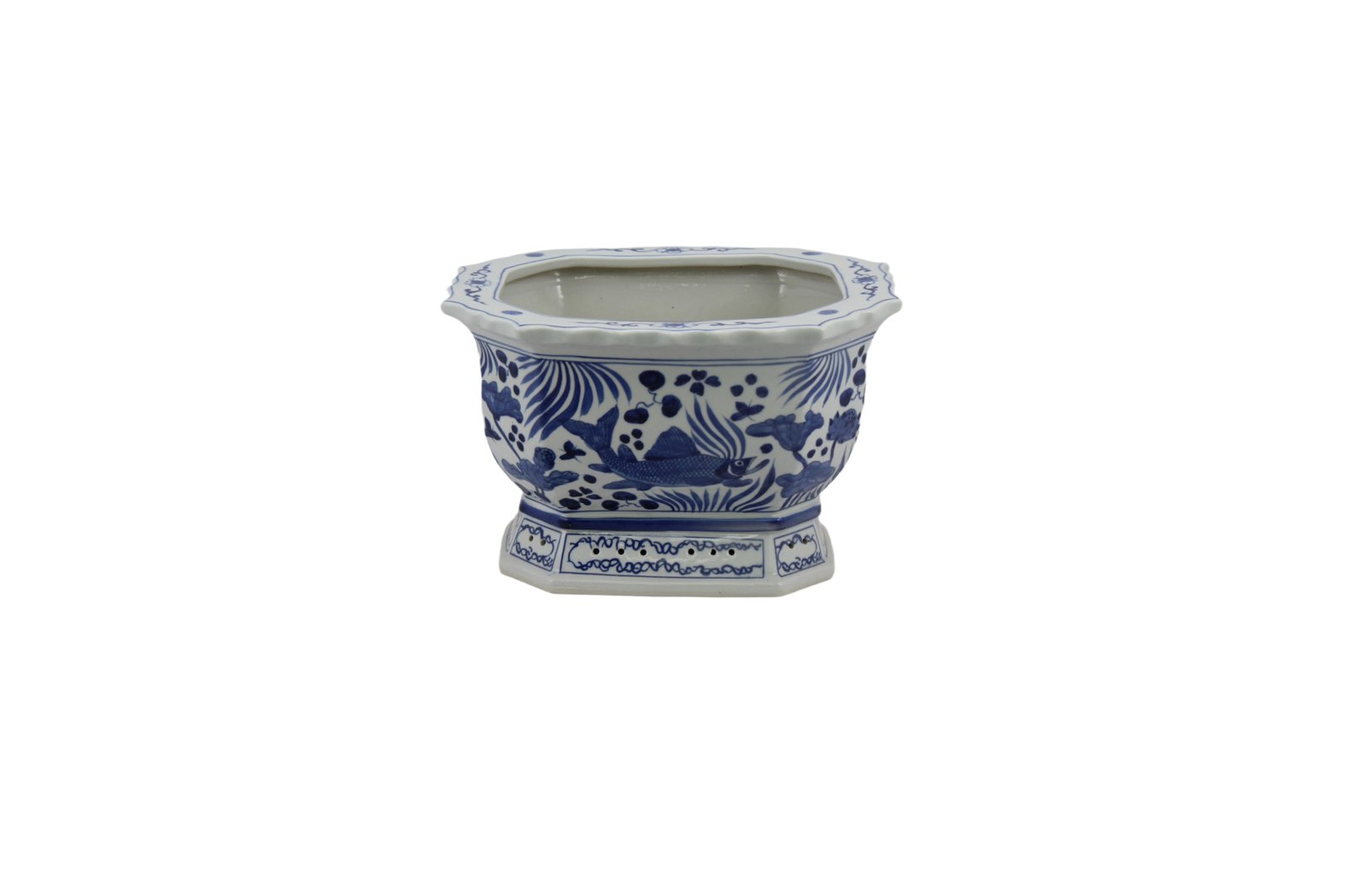 Legend of Asia Home Decor Barclay Butera Couture Blue and White Porcelain Rectangular Foot Bath Koi Motif