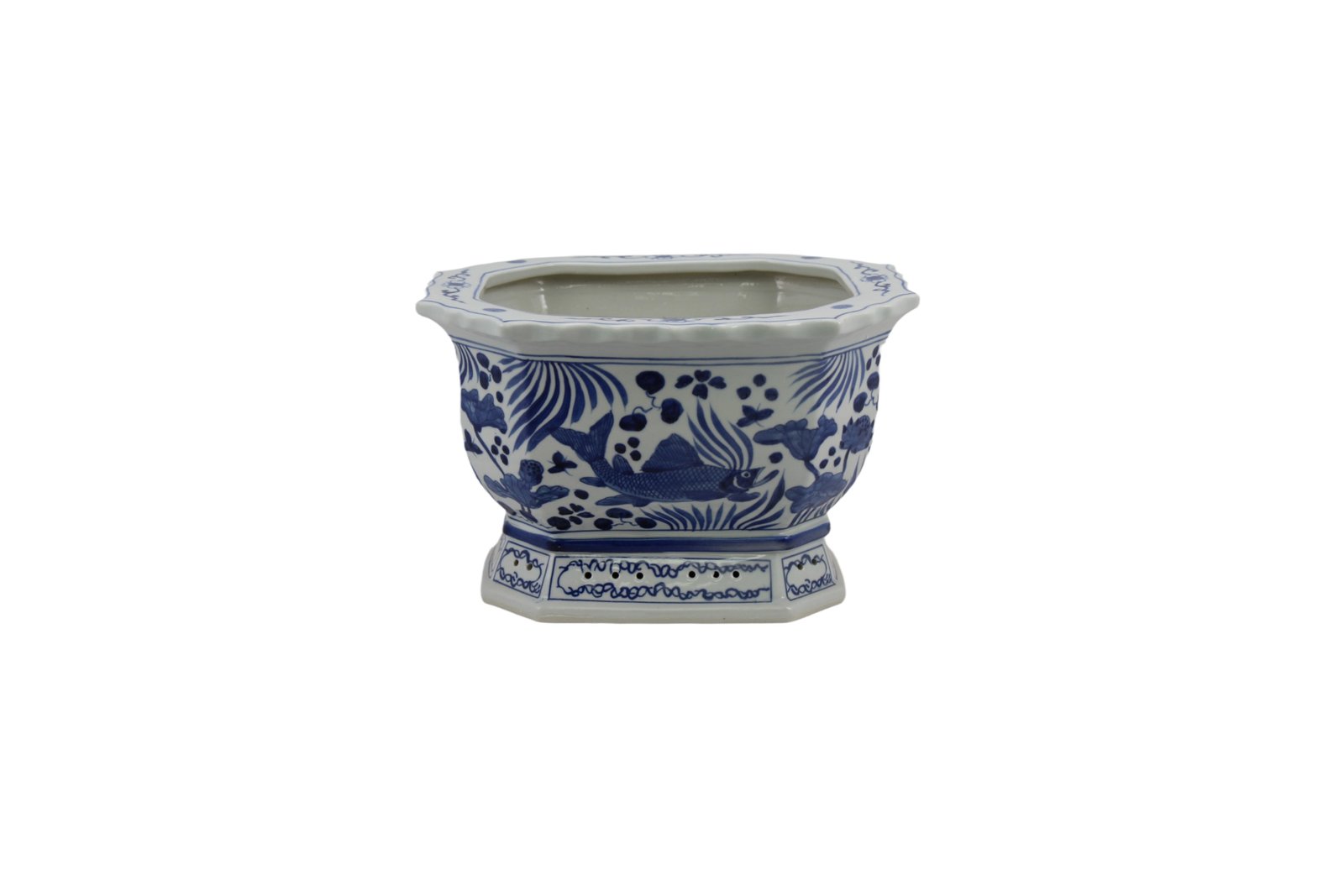 Legend of Asia Home Decor Barclay Butera Couture Blue and White Porcelain Rectangular Foot Bath Koi Motif