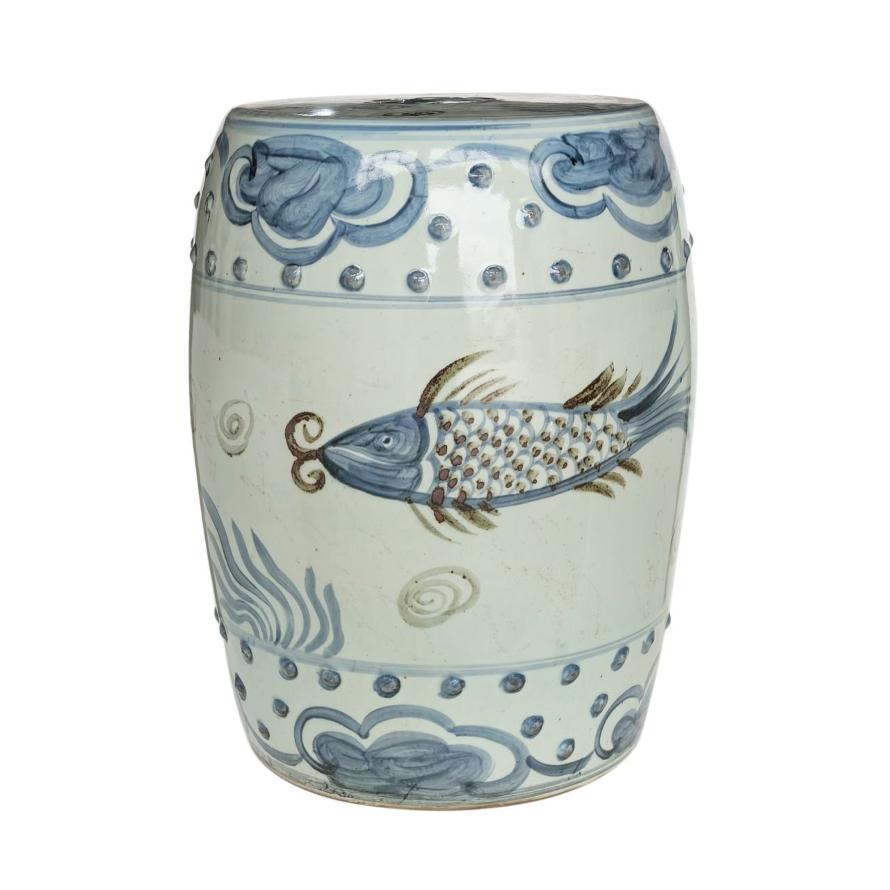 Legend of Asia Home Decor Barclay Butera Couture Blue & White Porcelain Garden Stool Splashing Koi