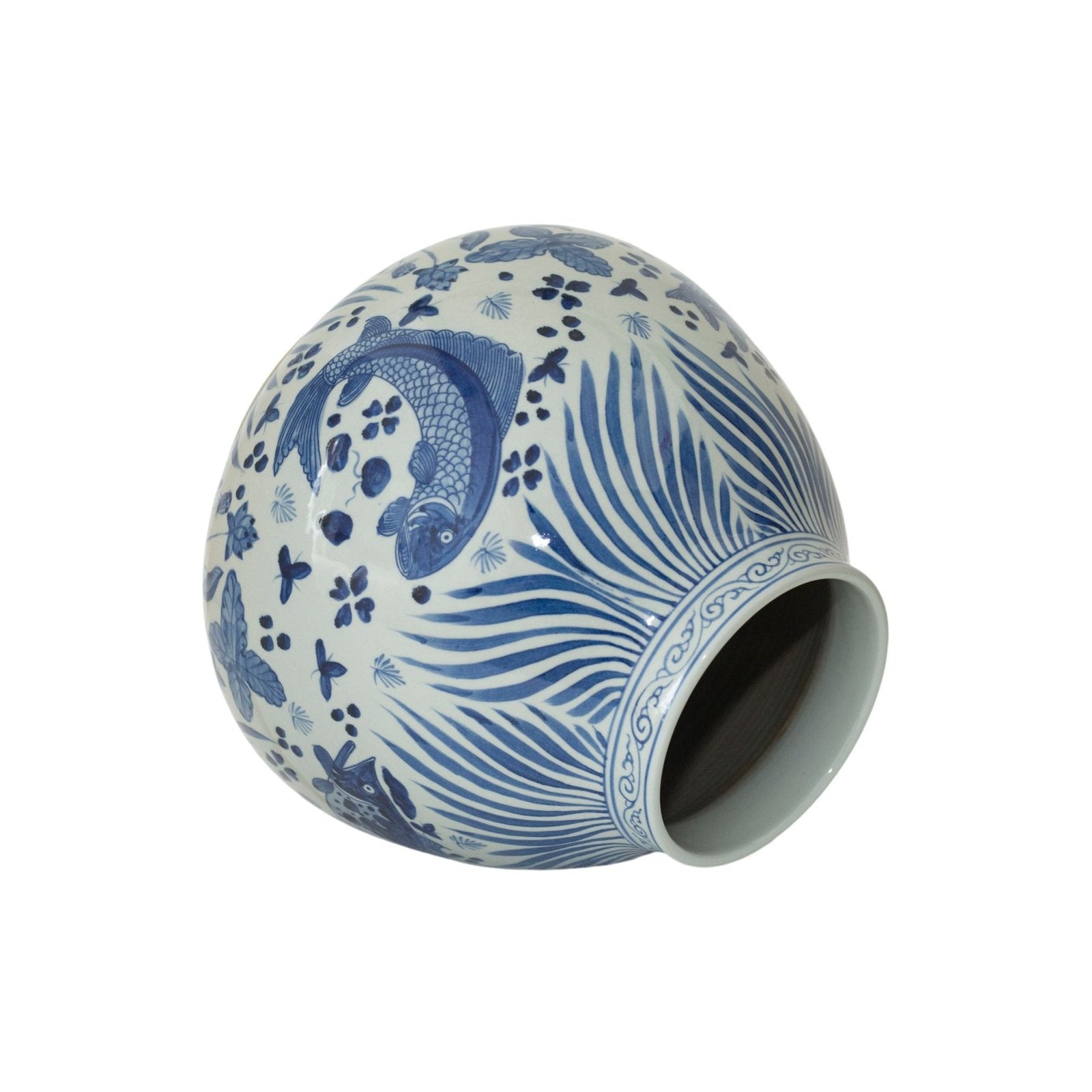 Legend of Asia Home Decor Barclay Butera Couture Blue & White Porcelain Mandarin Pot Fish Motif