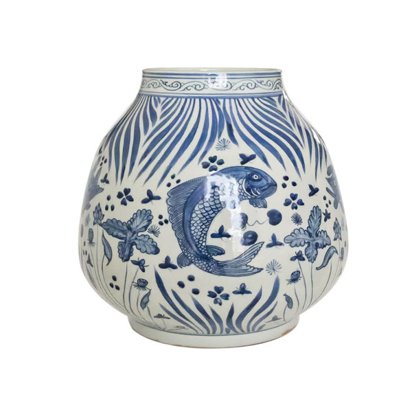Legend of Asia Home Decor Barclay Butera Couture Blue & White Porcelain Mandarin Pot Fish Motif