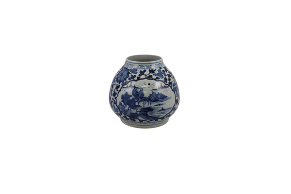 Legend of Asia Home Decor Barclay Butera Couture Blue & White Porcelain Mandarin Pot Floral Medallion Frame Landscape Motif