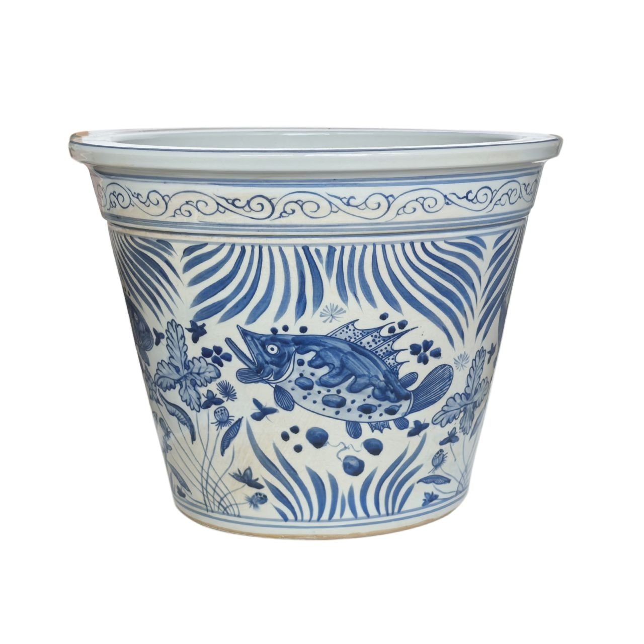 Legend of Asia Home Decor Barclay Butera Couture Blue & White Porcelain Planter Fish Motif