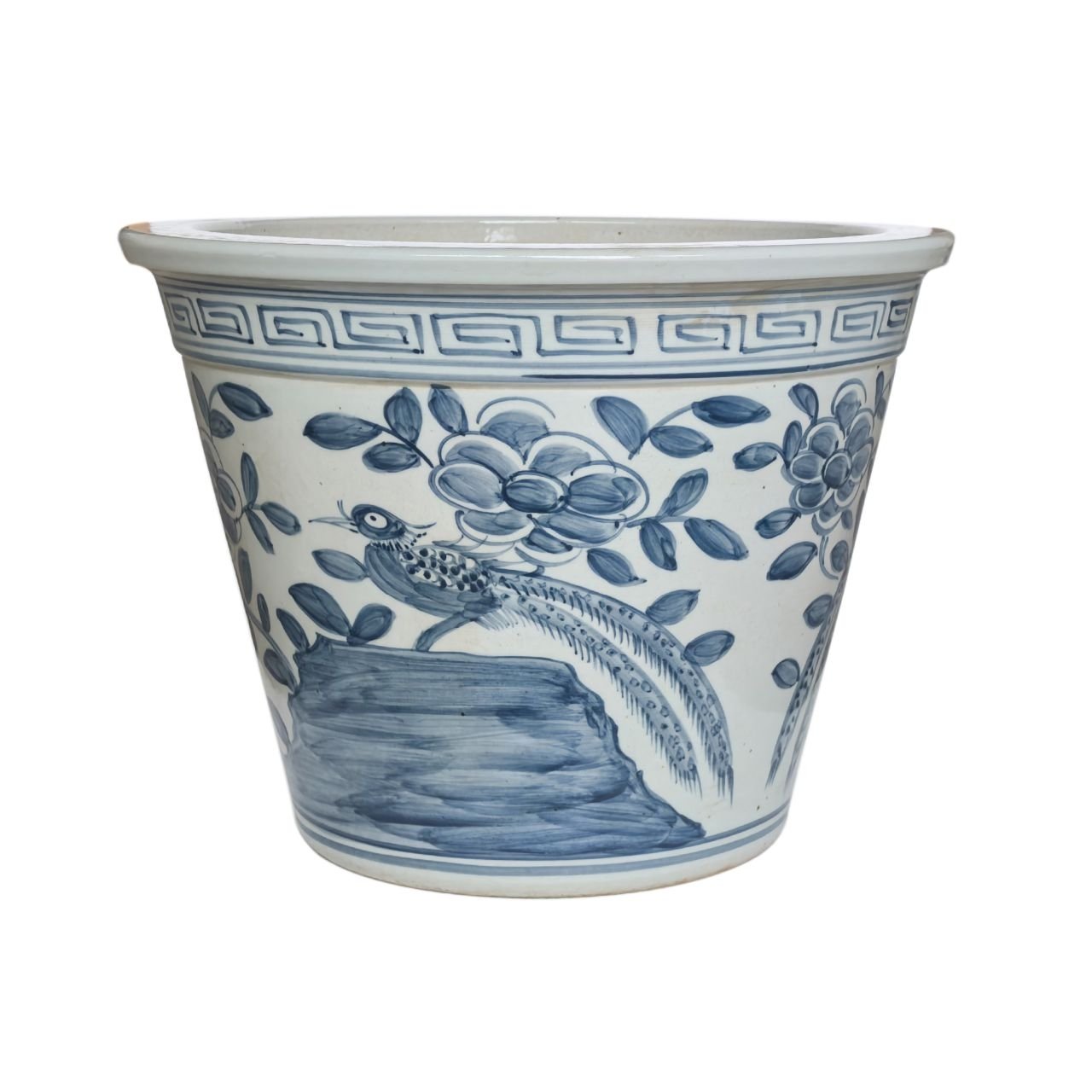 Legend of Asia Home Decor Barclay Butera Couture Blue & White Porcelain Planter Floral Bird Motif