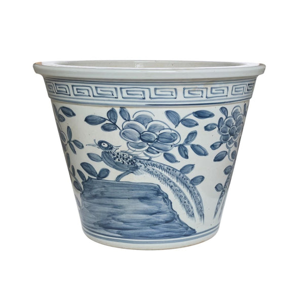 Legend of Asia Home Decor Barclay Butera Couture Blue & White Porcelain Planter Floral Bird Motif