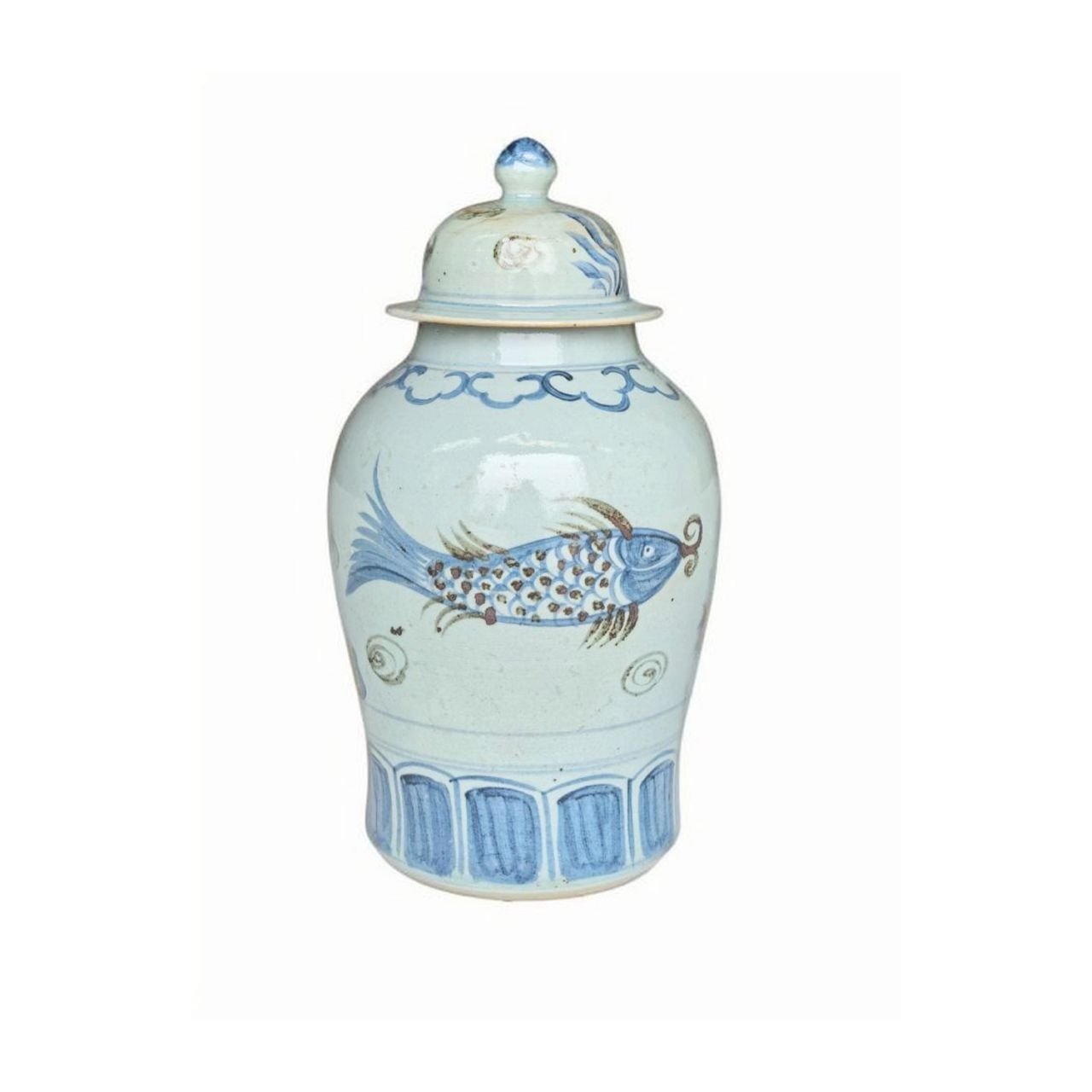 Legend of Asia Home Decor Barclay Butera Couture Blue & White Porcelain Temple Jar Splashing Koi Large