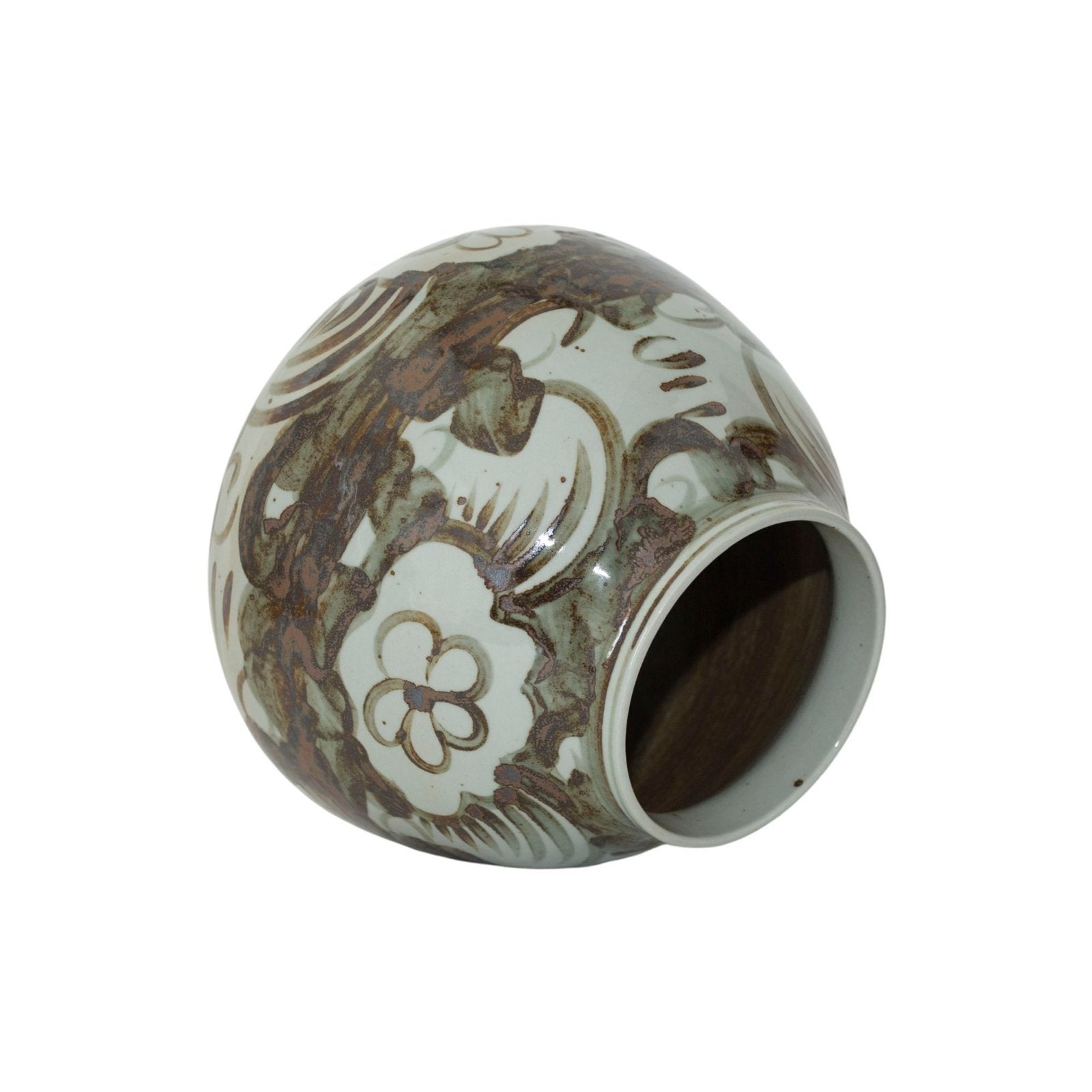 Legend of Asia Home Decor Barclay Butera Couture Brown & White Porcelain Mandarin Pot Sea Flower Motif