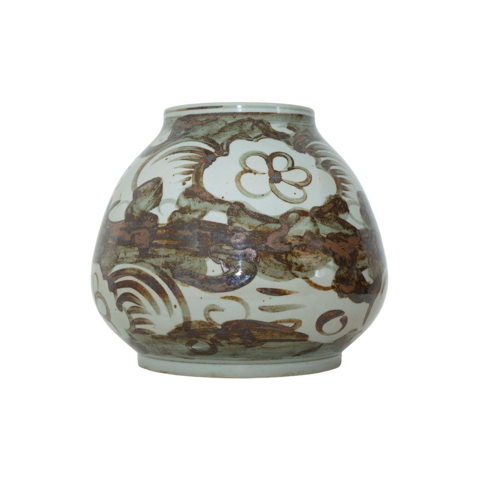 Legend of Asia Home Decor Barclay Butera Couture Brown & White Porcelain Mandarin Pot Sea Flower Motif