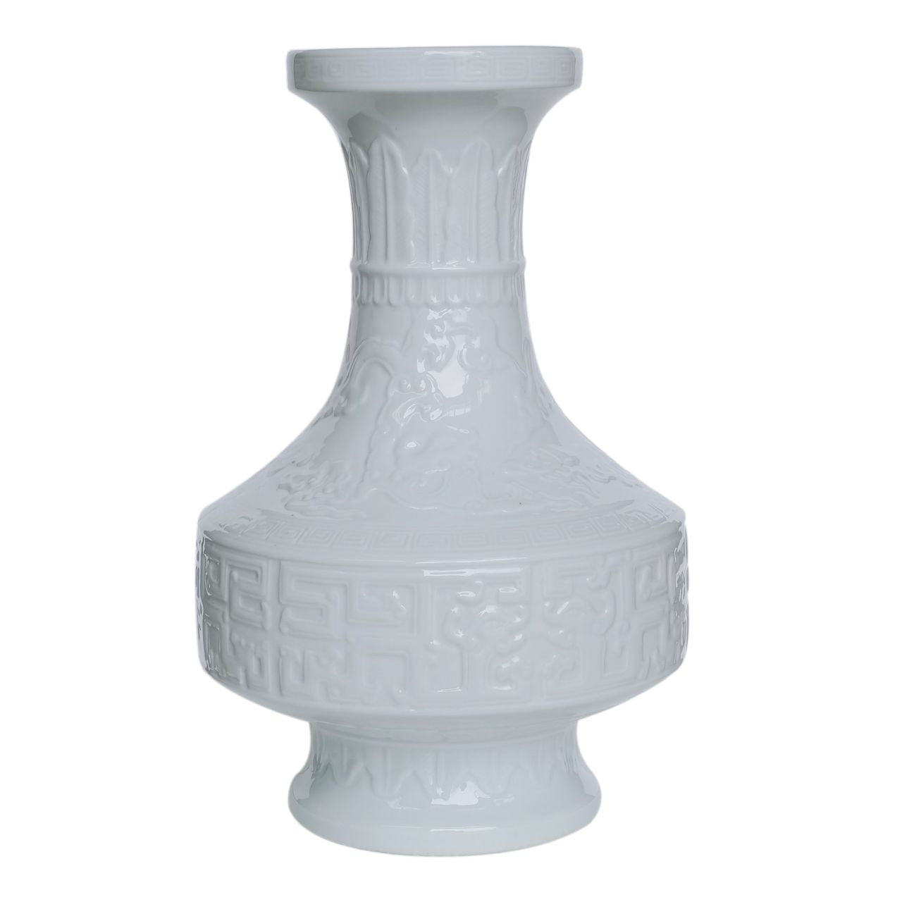 Legend of Asia Home Decor Barclay Butera Couture Dragon Carving.. Imperial Porcelain Vase White