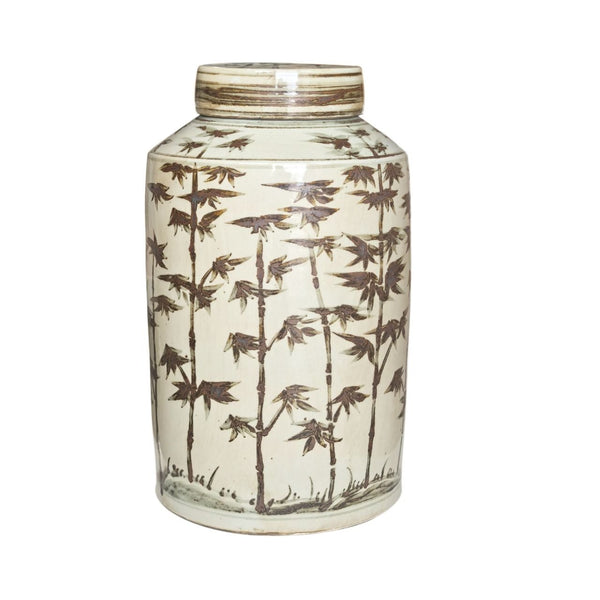 Legend of Asia Home Decor Barclay Butera Couture Graceful Bamboo Brown & White Porcelain Tea Jar