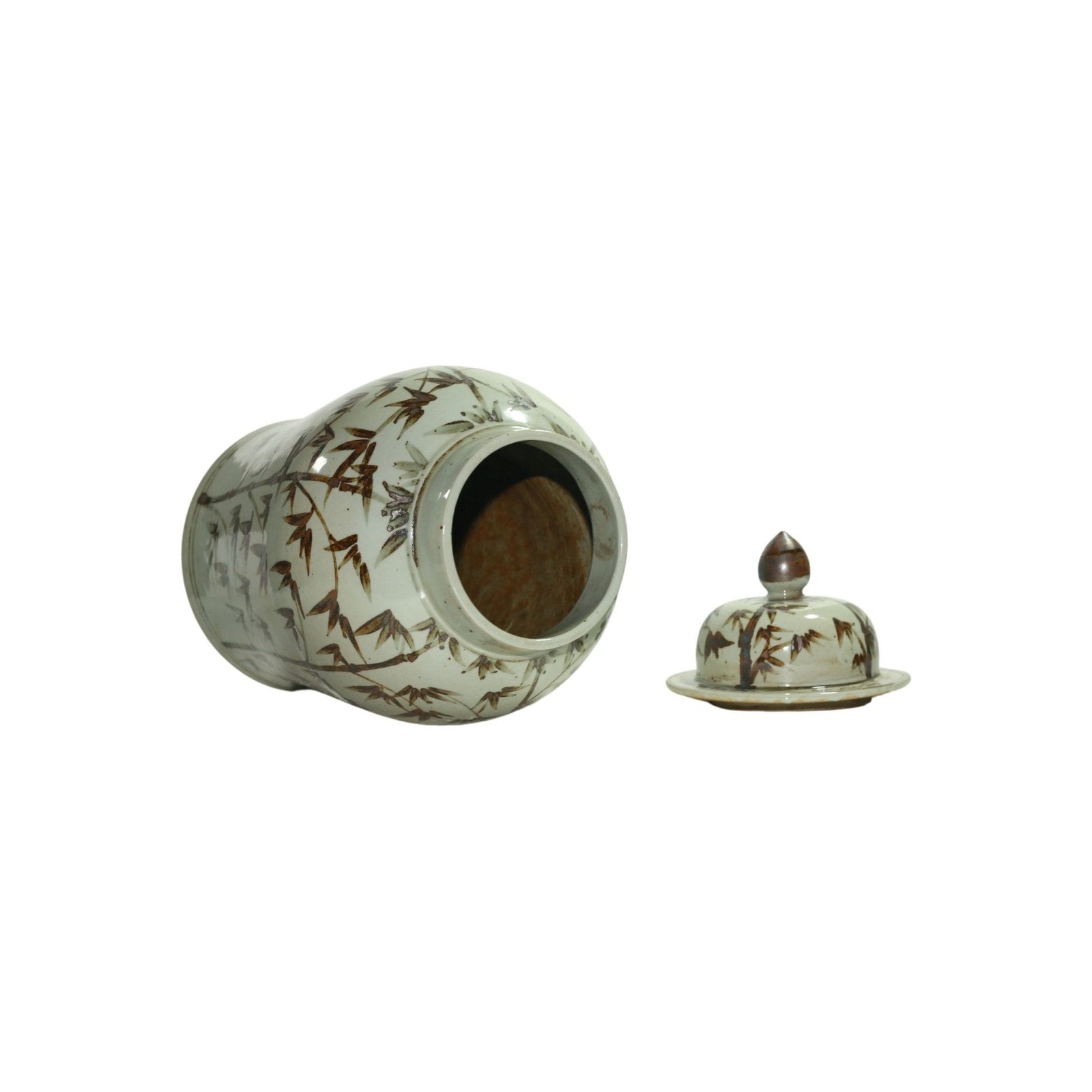 Legend of Asia Home Decor Barclay Butera Couture Graceful Bamboo Large Brown & White Porcelain Temple Jar