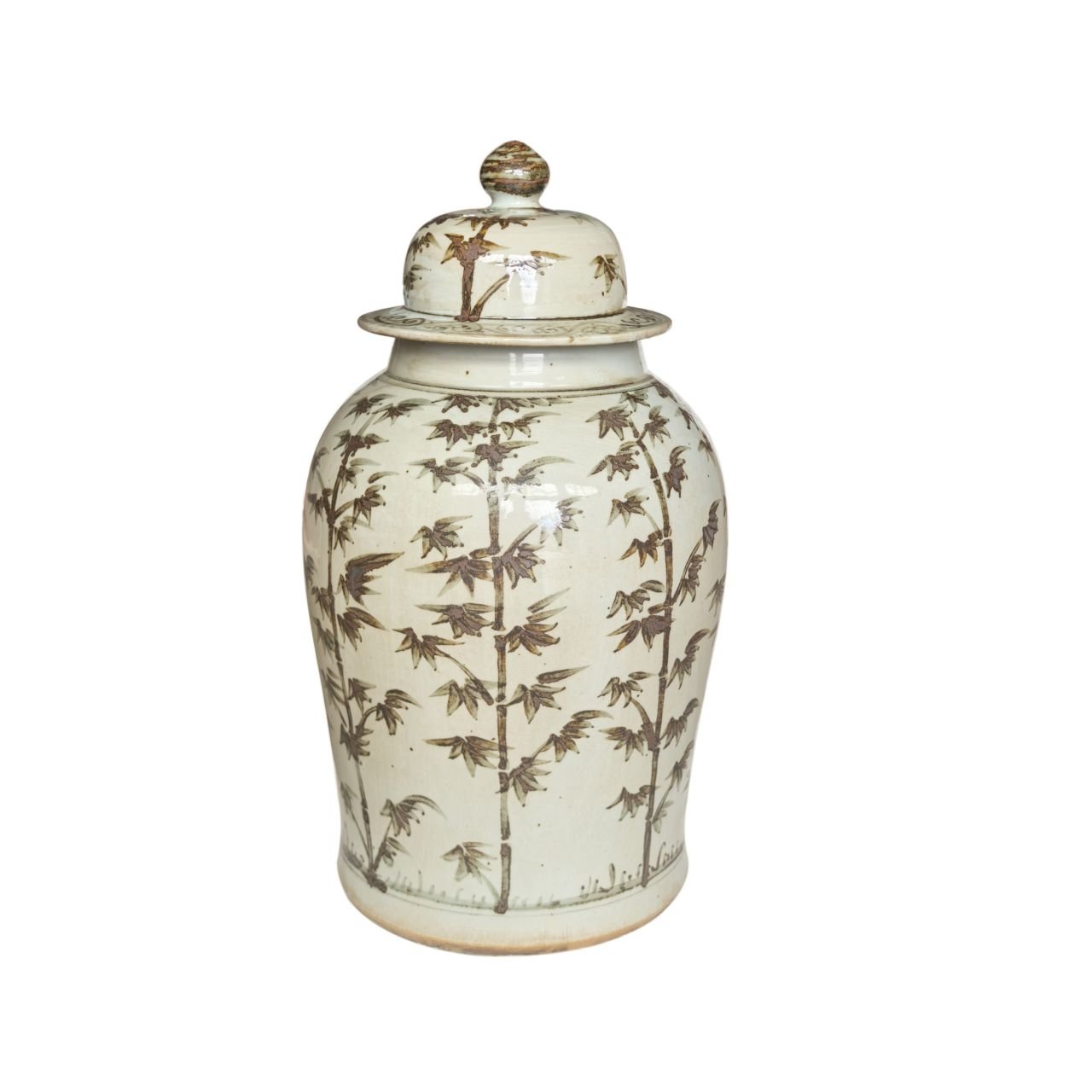 Legend of Asia Home Decor Barclay Butera Couture Graceful Bamboo Large Brown & White Porcelain Temple Jar