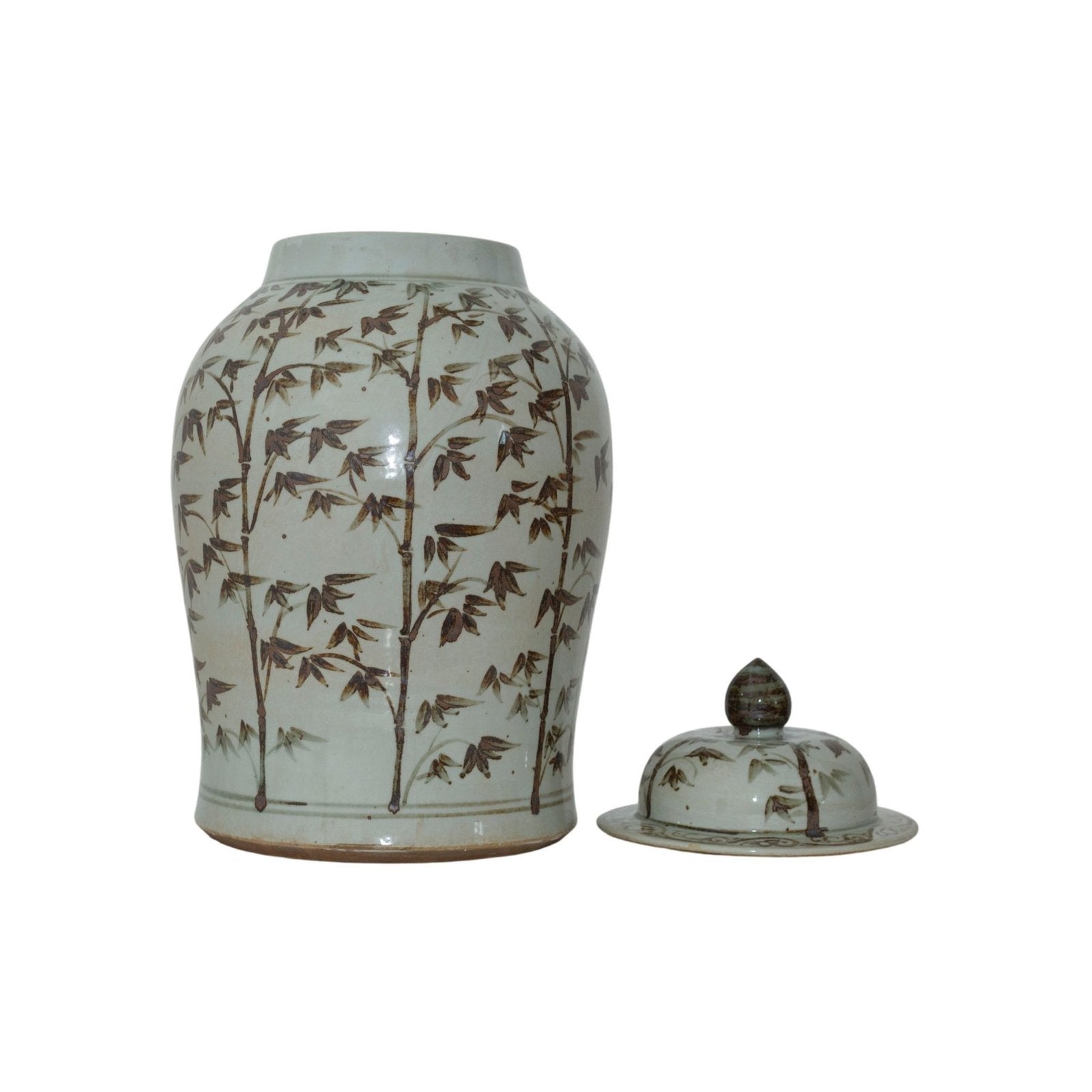 Legend of Asia Home Decor Barclay Butera Couture Graceful Bamboo Medium Brown & White Porcelain Temple Jar