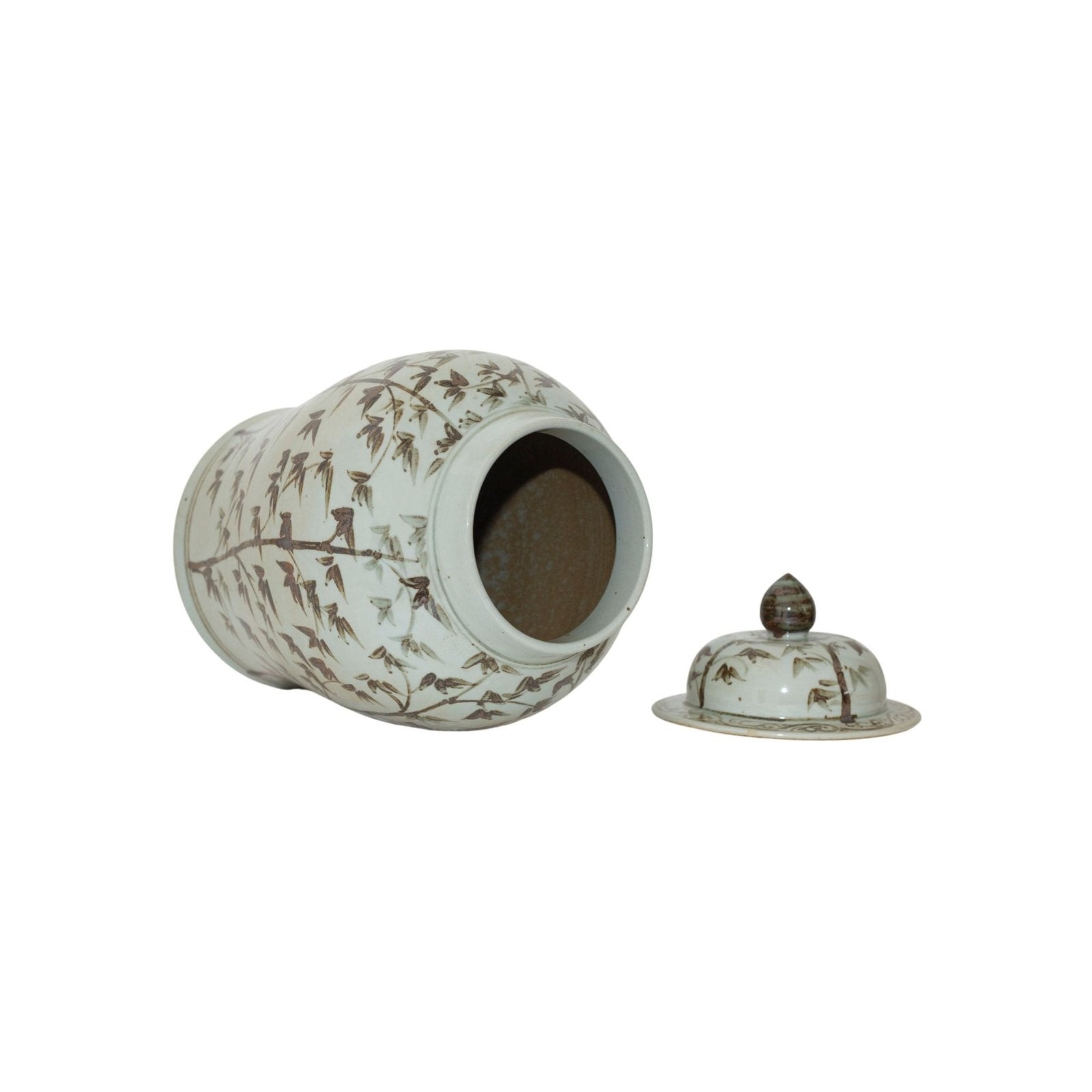 Legend of Asia Home Decor Barclay Butera Couture Graceful Bamboo Medium Brown & White Porcelain Temple Jar