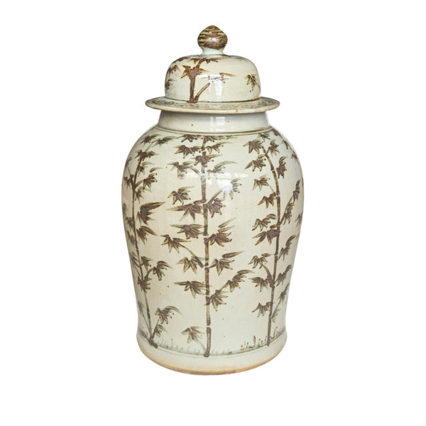 Legend of Asia Home Decor Barclay Butera Couture Graceful Bamboo Medium Brown & White Porcelain Temple Jar