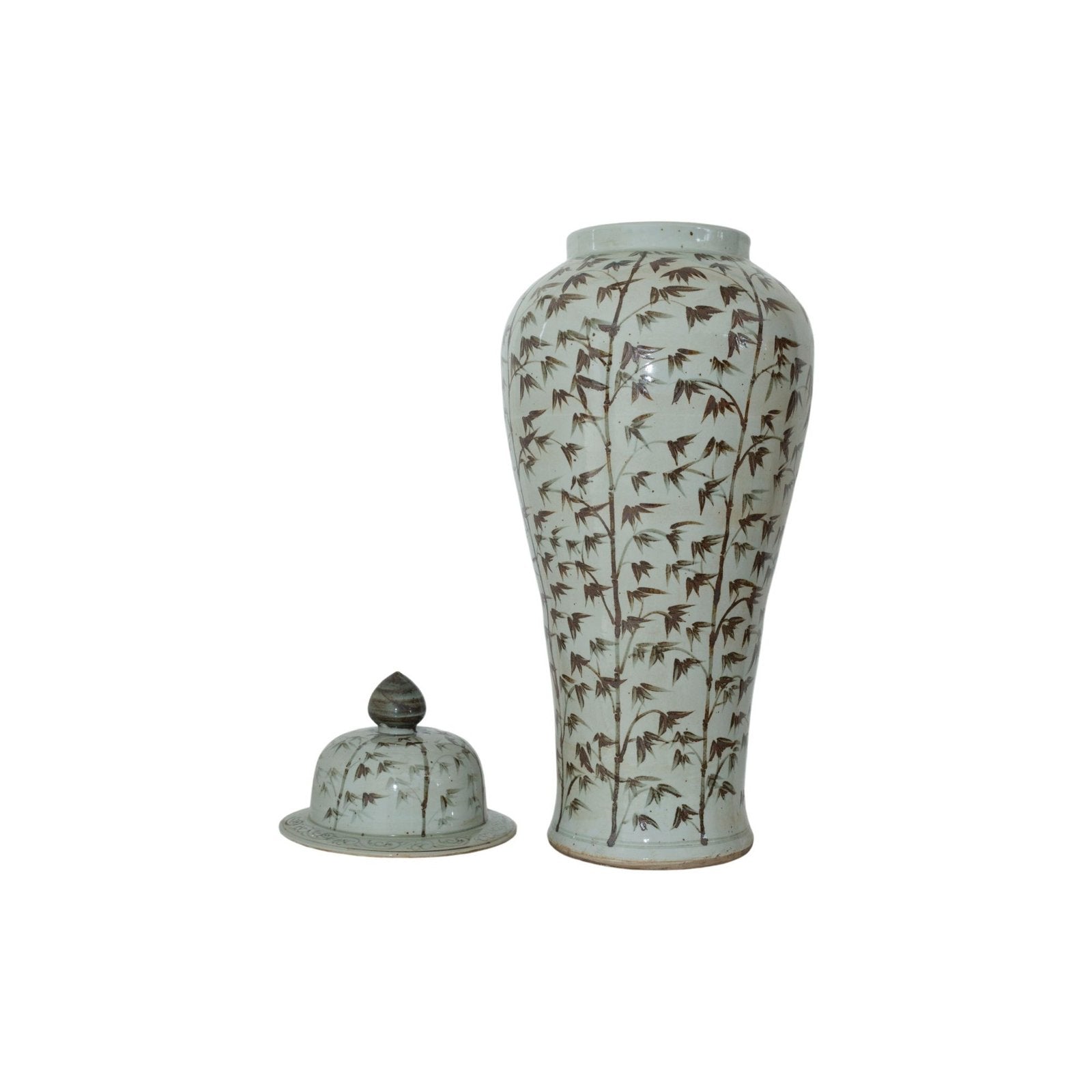 Legend of Asia Home Decor Barclay Butera Couture Graceful Bamboo XL Brown & White Porcelain Temple Jar