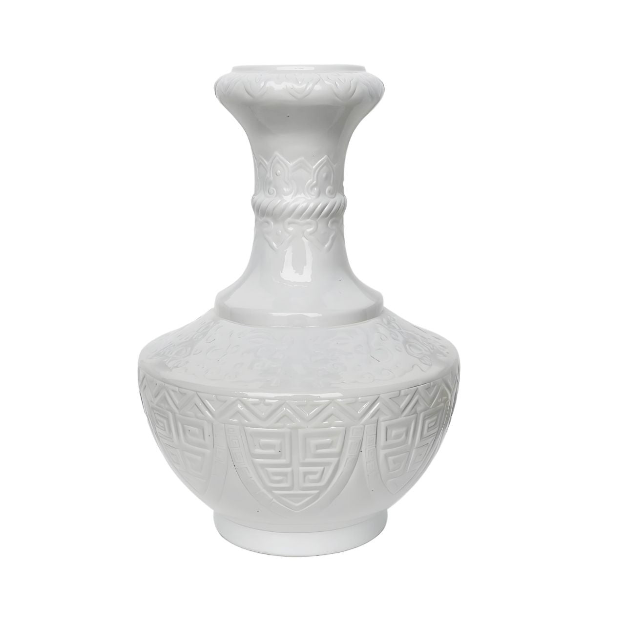 Legend of Asia Home Decor Barclay Butera Couture Greek Key Carving Porcelain Bud Vase White