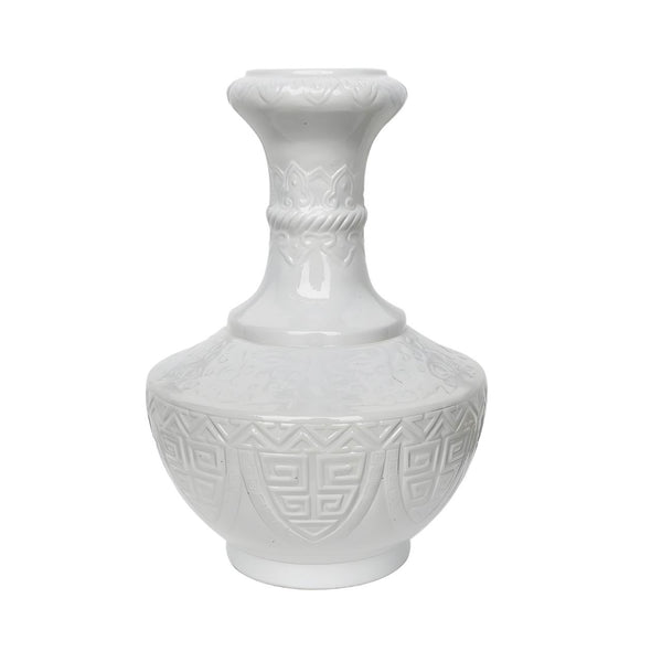 Legend of Asia Home Decor Barclay Butera Couture Greek Key Carving Porcelain Bud Vase White