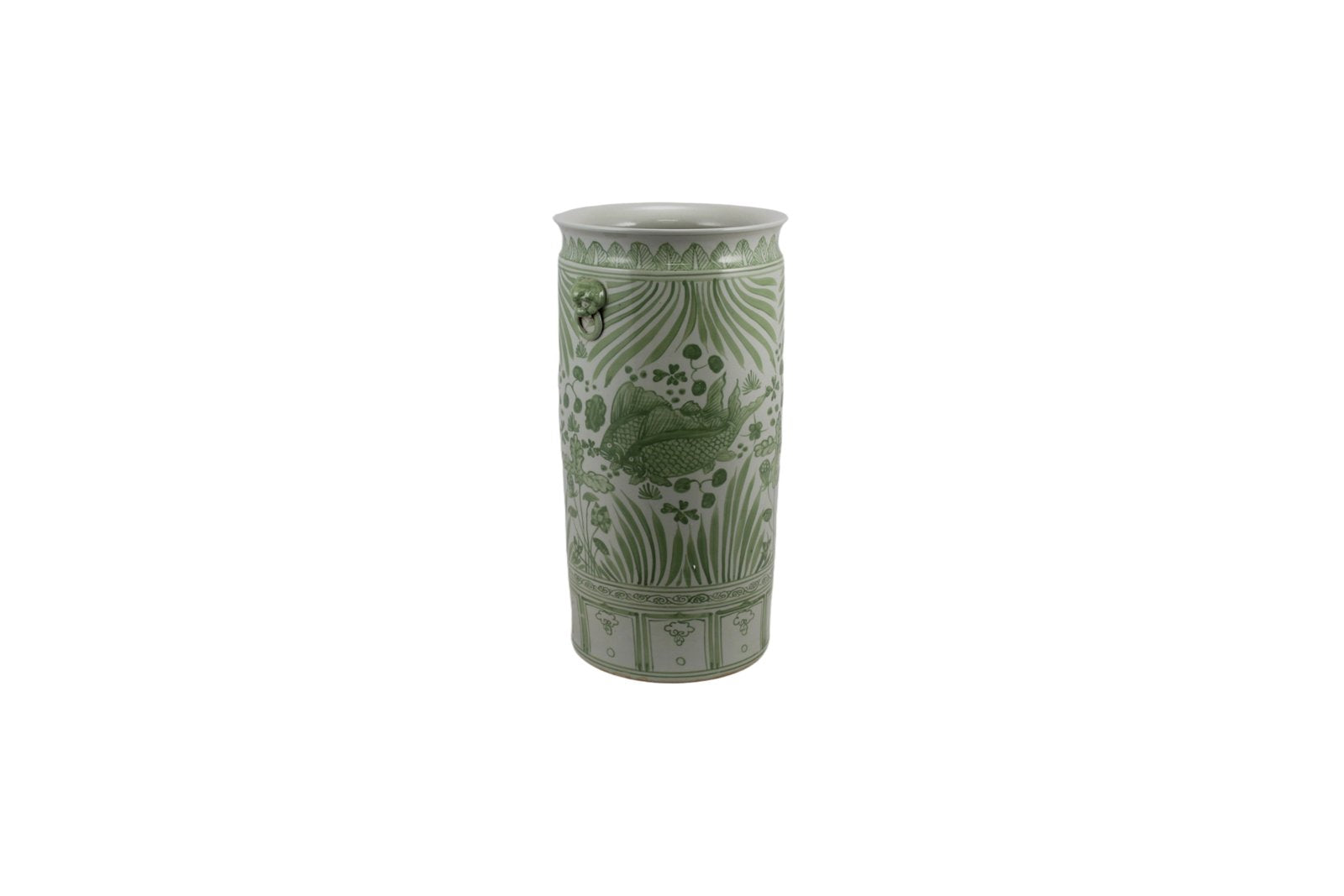 Legend of Asia Home Decor Barclay Butera Couture Moss Green Pocelain Fish Lotus Umbrella Vase