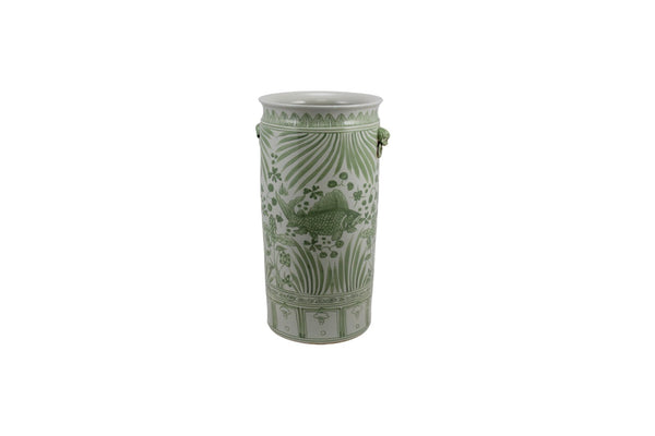 Legend of Asia Home Decor Barclay Butera Couture Moss Green Pocelain Fish Lotus Umbrella Vase