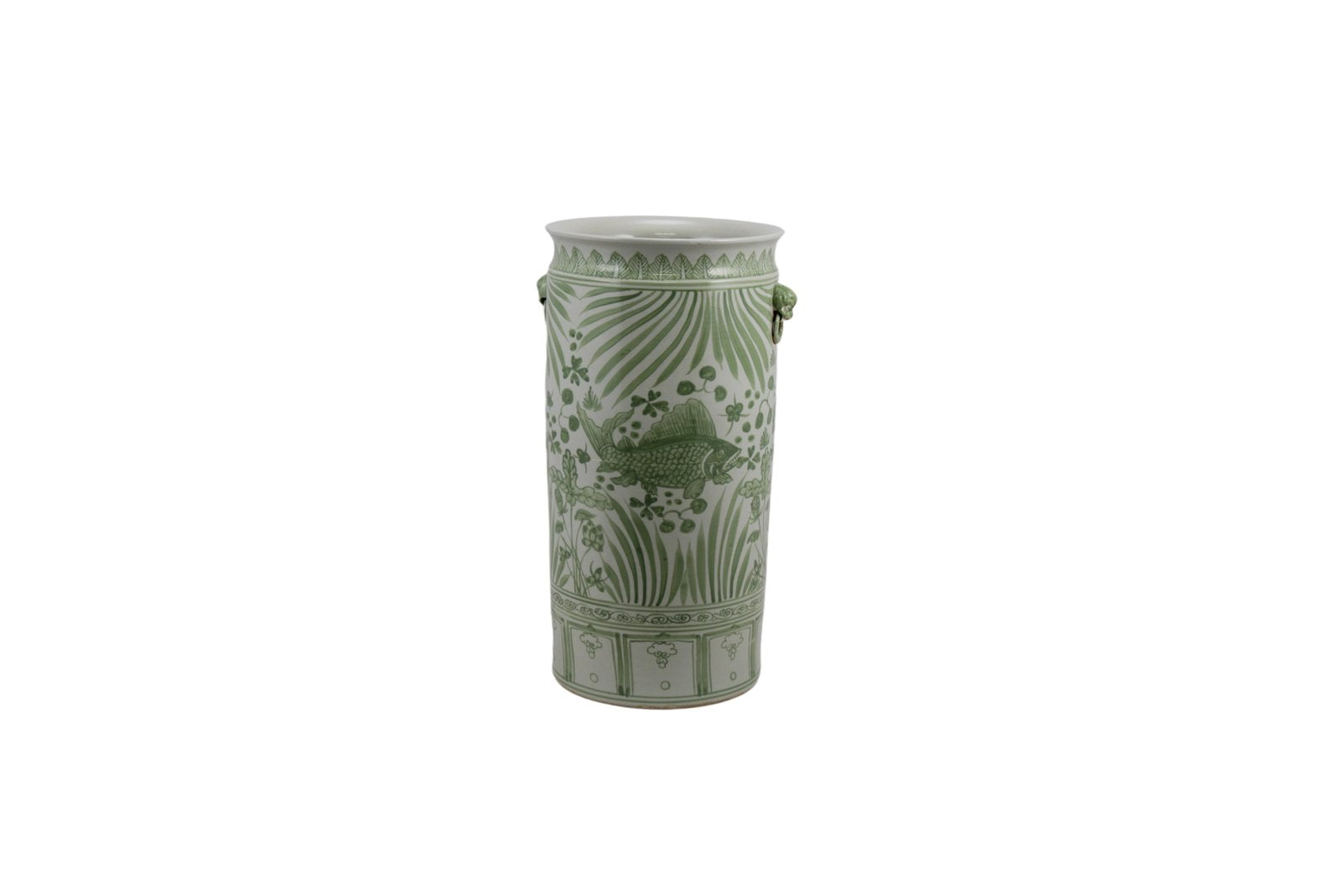Legend of Asia Home Decor Barclay Butera Couture Moss Green Pocelain Fish Lotus Umbrella Vase