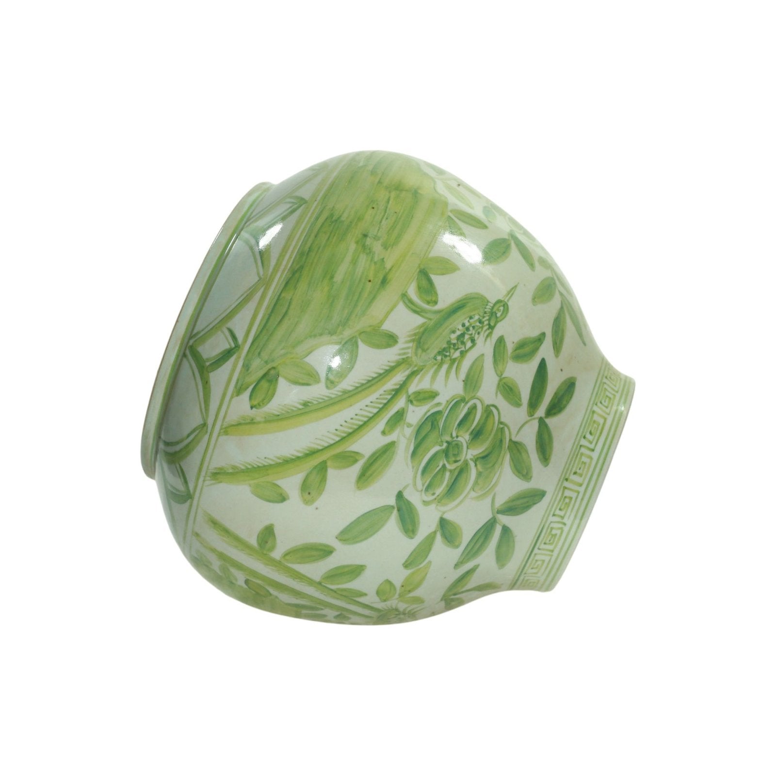 Legend of Asia Home Decor Barclay Butera Couture Moss Green Porcelain Mandarin Pot Floral Bird Motif