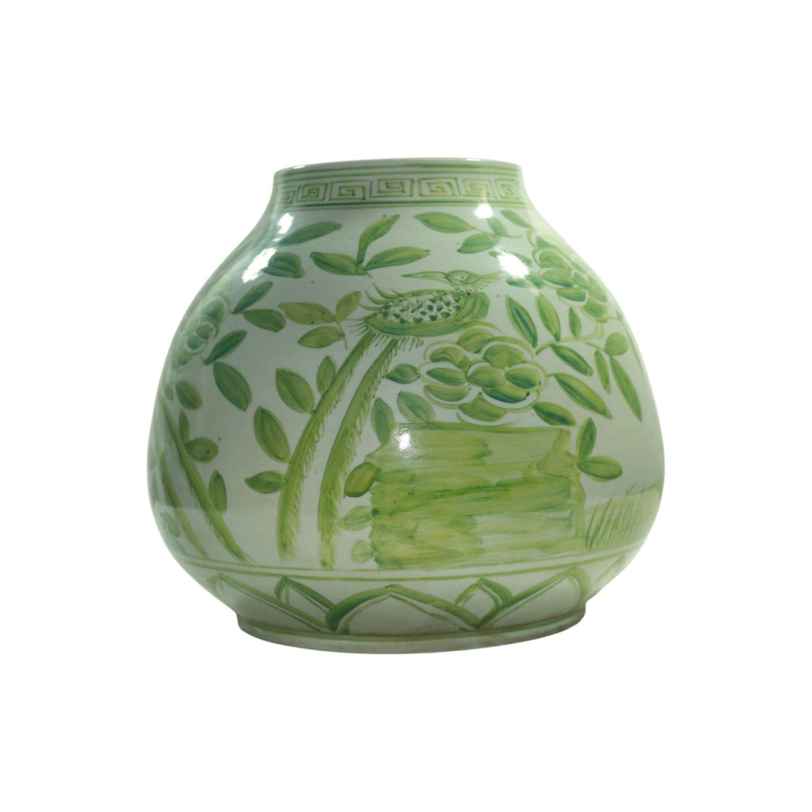Legend of Asia Home Decor Barclay Butera Couture Moss Green Porcelain Mandarin Pot Floral Bird Motif