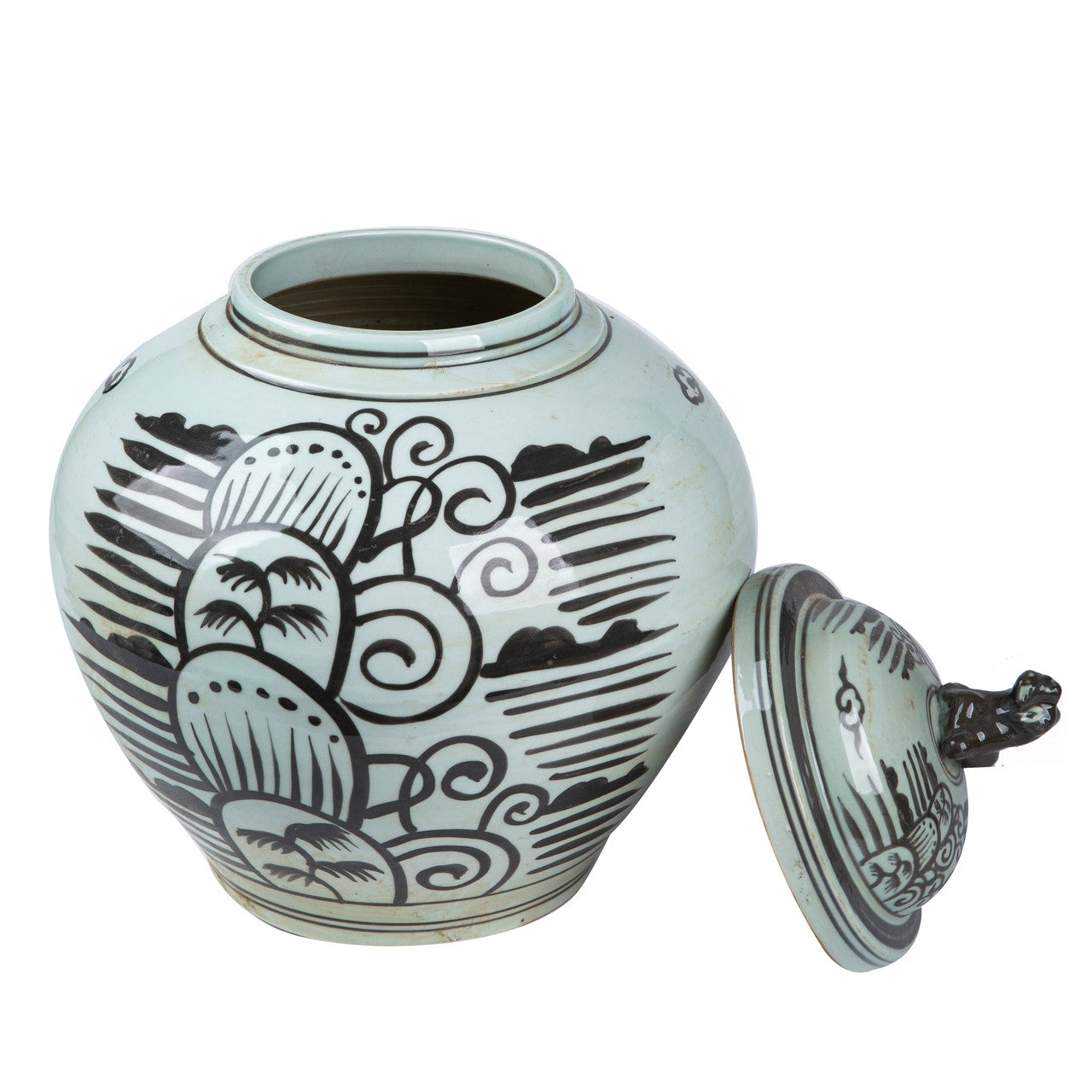 Legend of Asia Home Decor Black Breeze Lion Head Lidded Jar