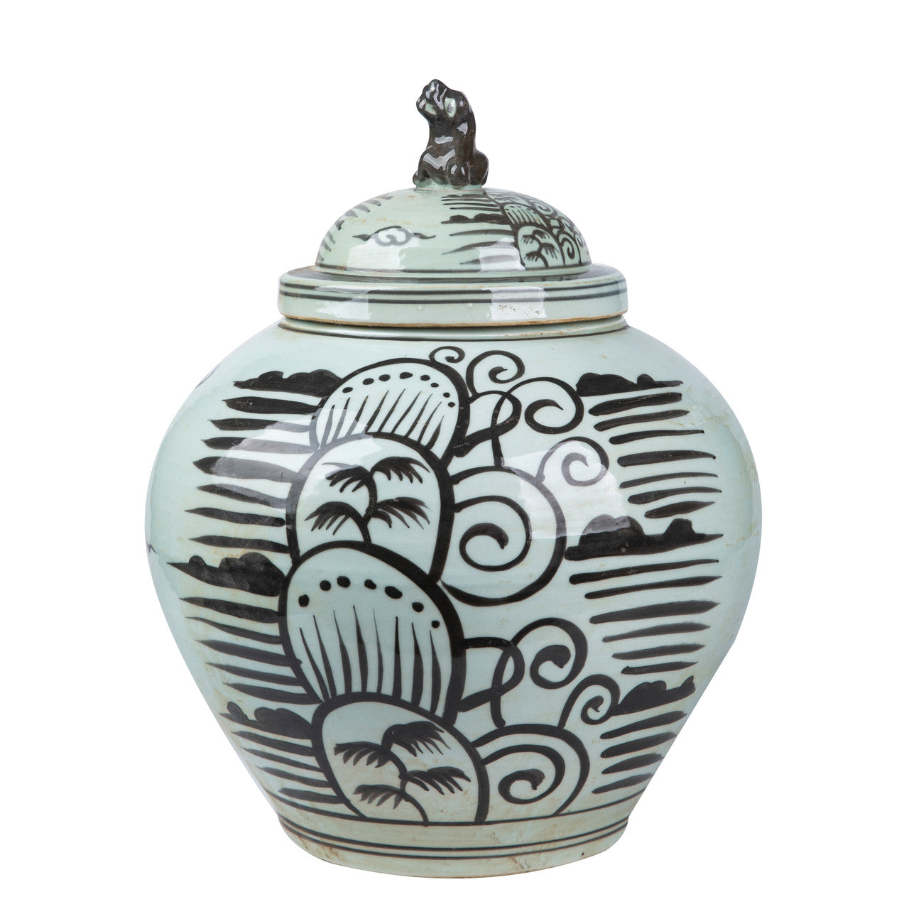 Legend of Asia Home Decor Black Breeze Lion Head Lidded Jar