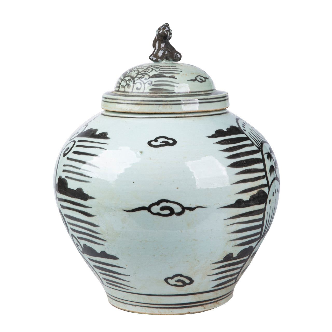 Legend of Asia Home Decor Black Breeze Lion Head Lidded Jar