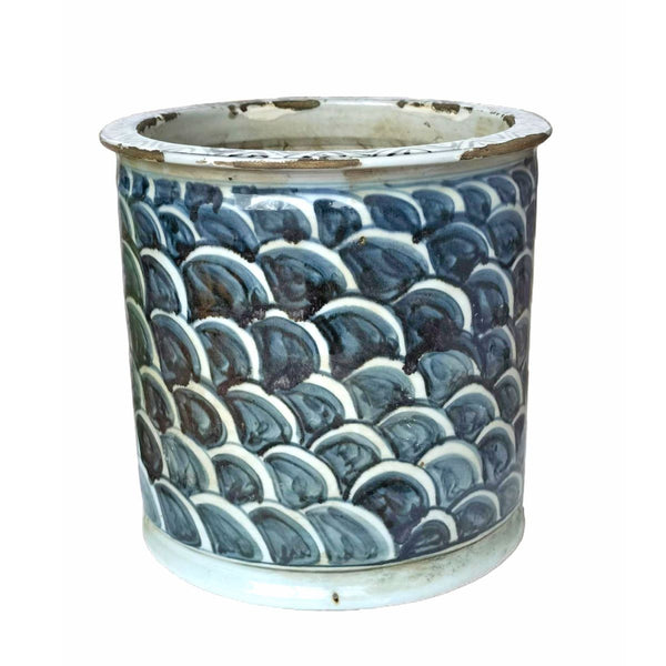 Legend of Asia Home Decor Blue And White Porcelain Orchid Pot Fish Scale Motif