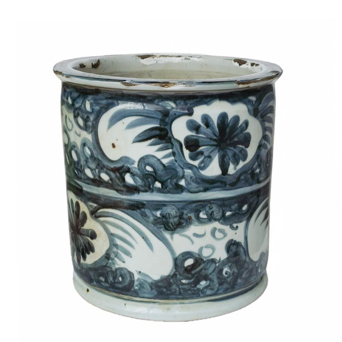 Legend of Asia Home Decor Blue And White Porcelain Orchid Pot Sea Flower Motif