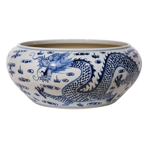 Legend of Asia Home Decor Blue And White Shallow Bowl Dragon Motif Large